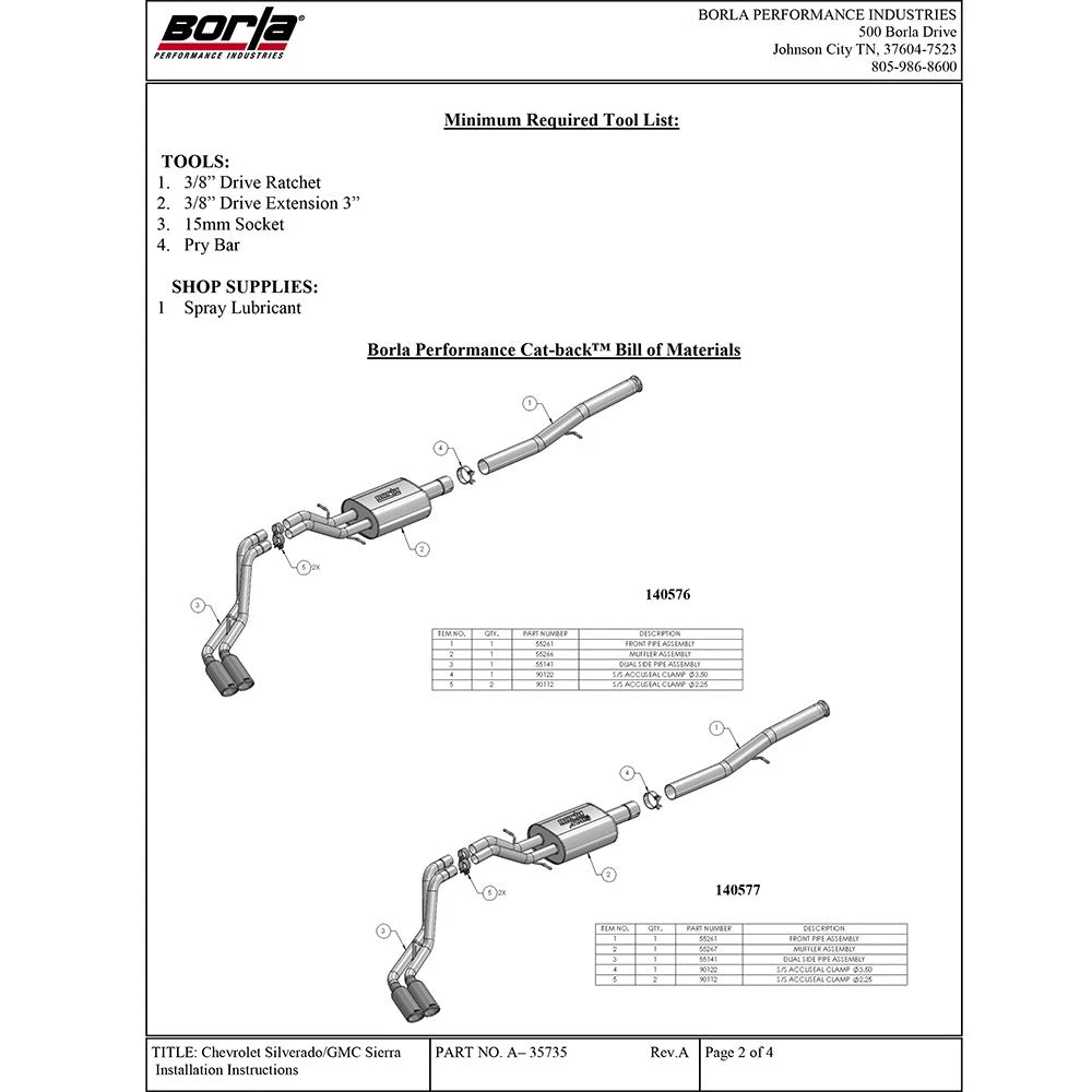 Borla 14 Silv/Sierra 1500 EC Std/CC Short 143.5in WB S-Type Dual Rolled Side Exit Cat-Back Exhaust