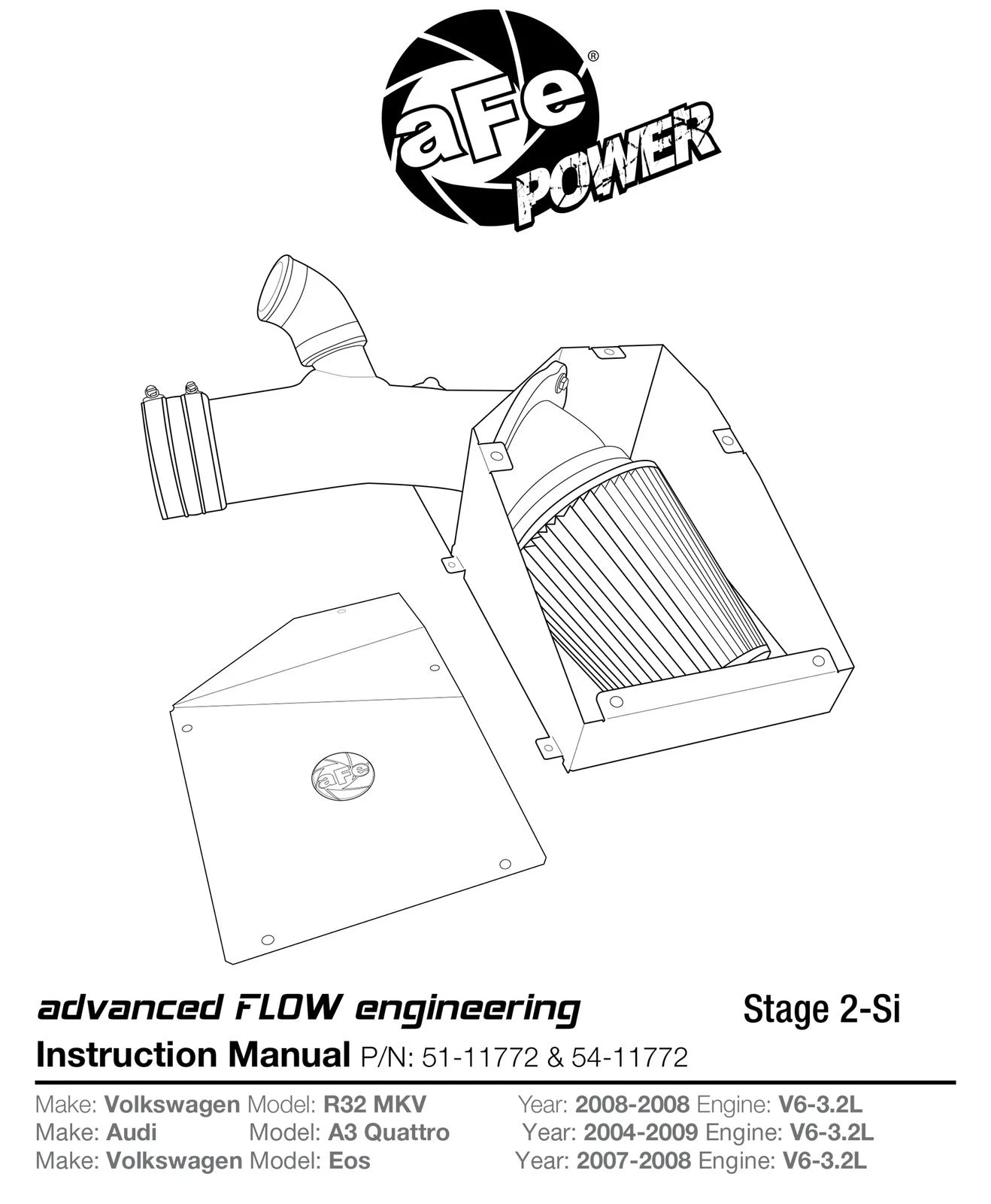aFe MagnumFORCE Intakes Stage-2 P5R AIS P5R VW R32 08-09 V6-3.2L MKV