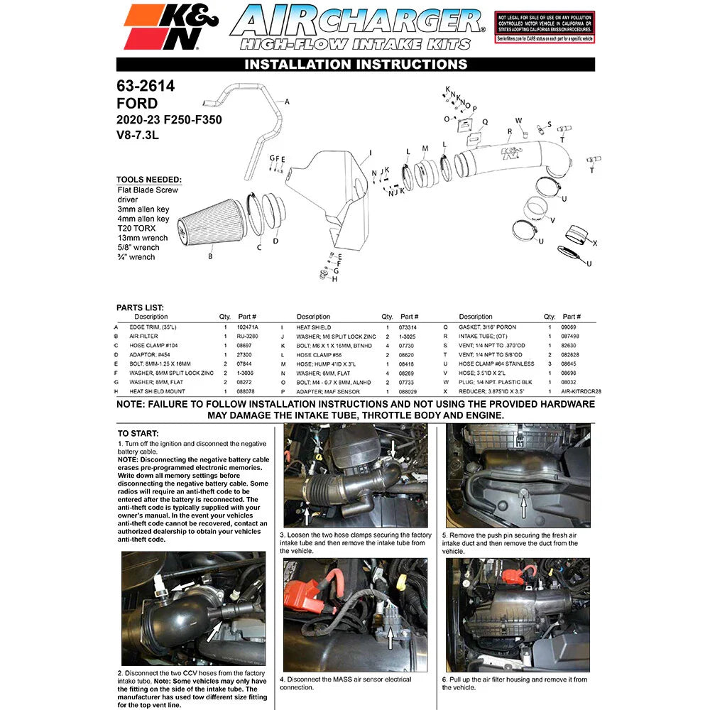 K&N 63 Series AirCharger Performance Intake 2020 Ford F250 Super Duty 7.3L V8