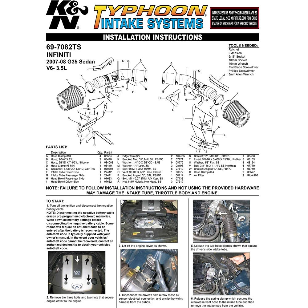 K&N 07-08 G35 Dual Silver Typhoon Short Ram Intakes