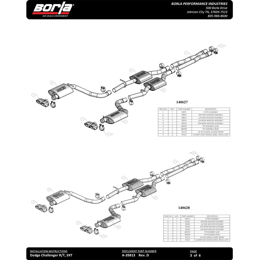 Borla 15-16 Dodge Challenger R/T 5.7L Dual Rectangle Angle Cut Dual Split Rear Exit S-Type Exhaust