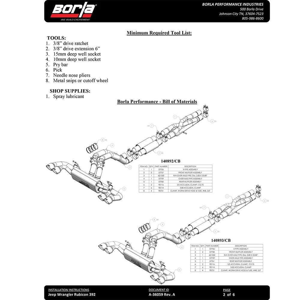 Borla 21-22 Jeep Wrangler Rubicon 392 6.4L V8 AT 4WD 4DR ATAK Cat-Back Exhaust - Coated Black