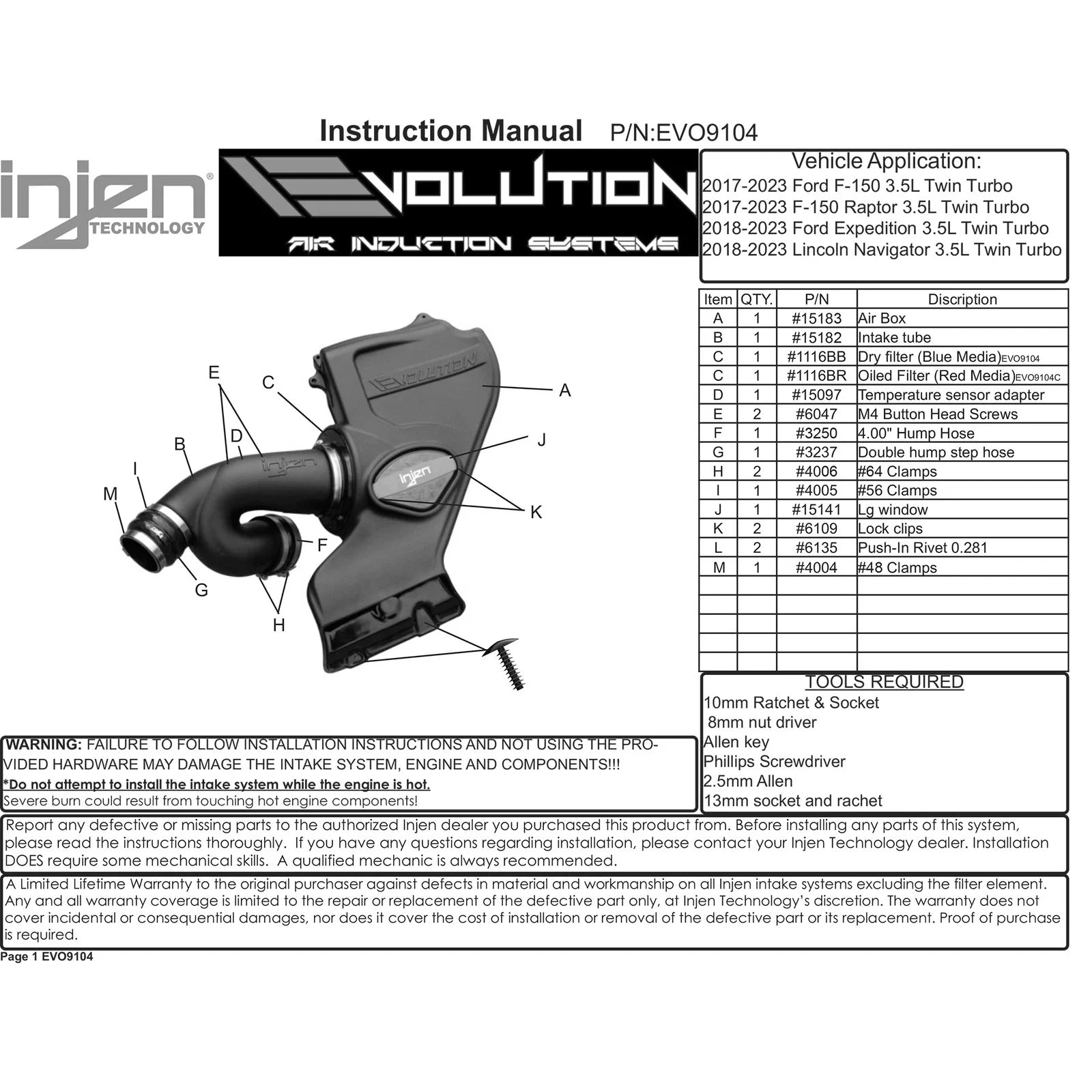 Injen 2015+ Ford F-150 3.5L V6 EcoBoost Oiled Evolution Intake