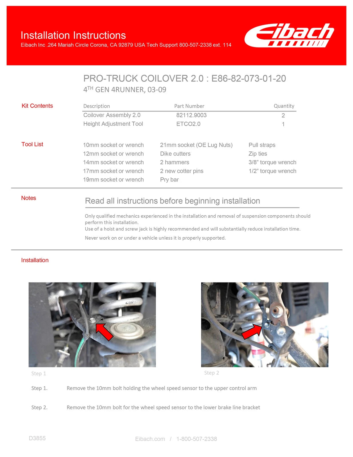 Eibach 03-09 Toyota 4Runner V6 4.0L 2WD/4WD Pro-Truck Coilover (Front) +1.5in-4in