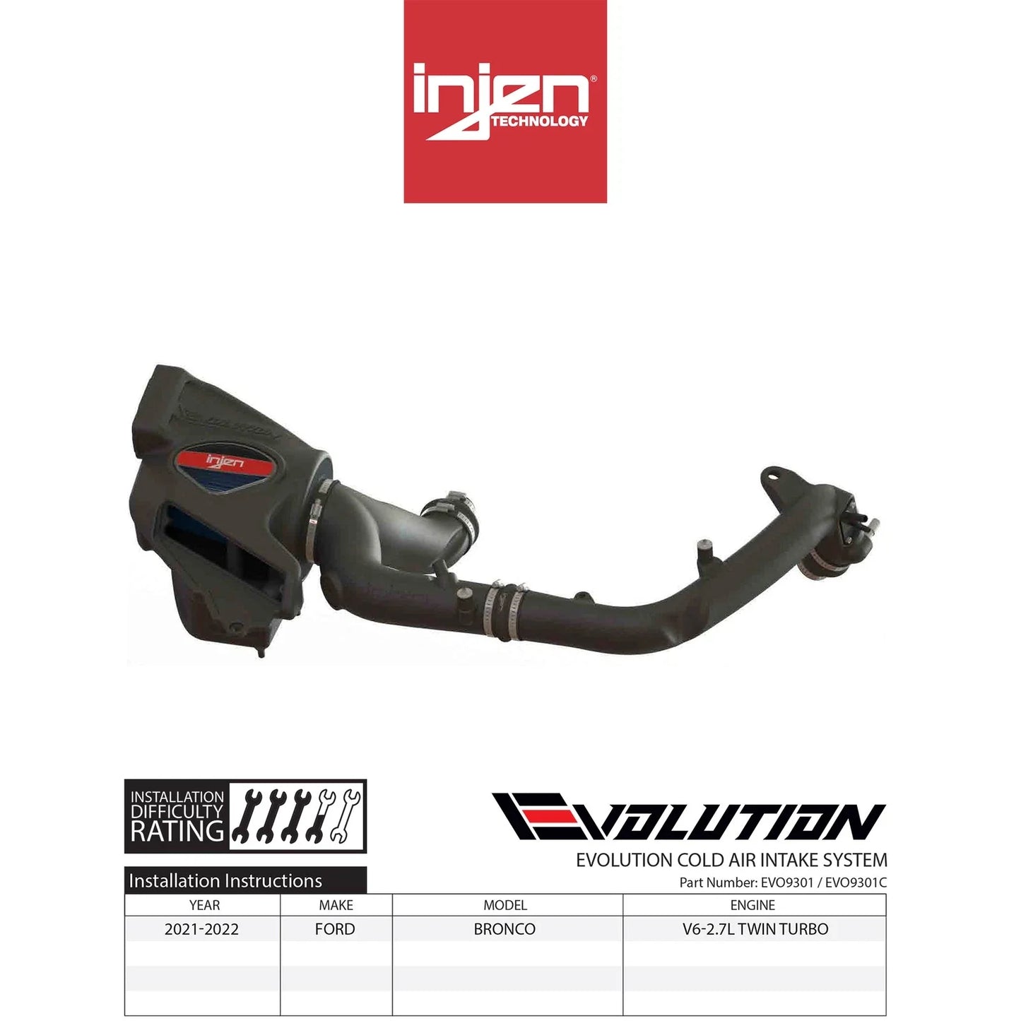 Injen 2021-2022 Ford Bronco V6-2.7L Twin Turbo Evolution Intake (Oiled)