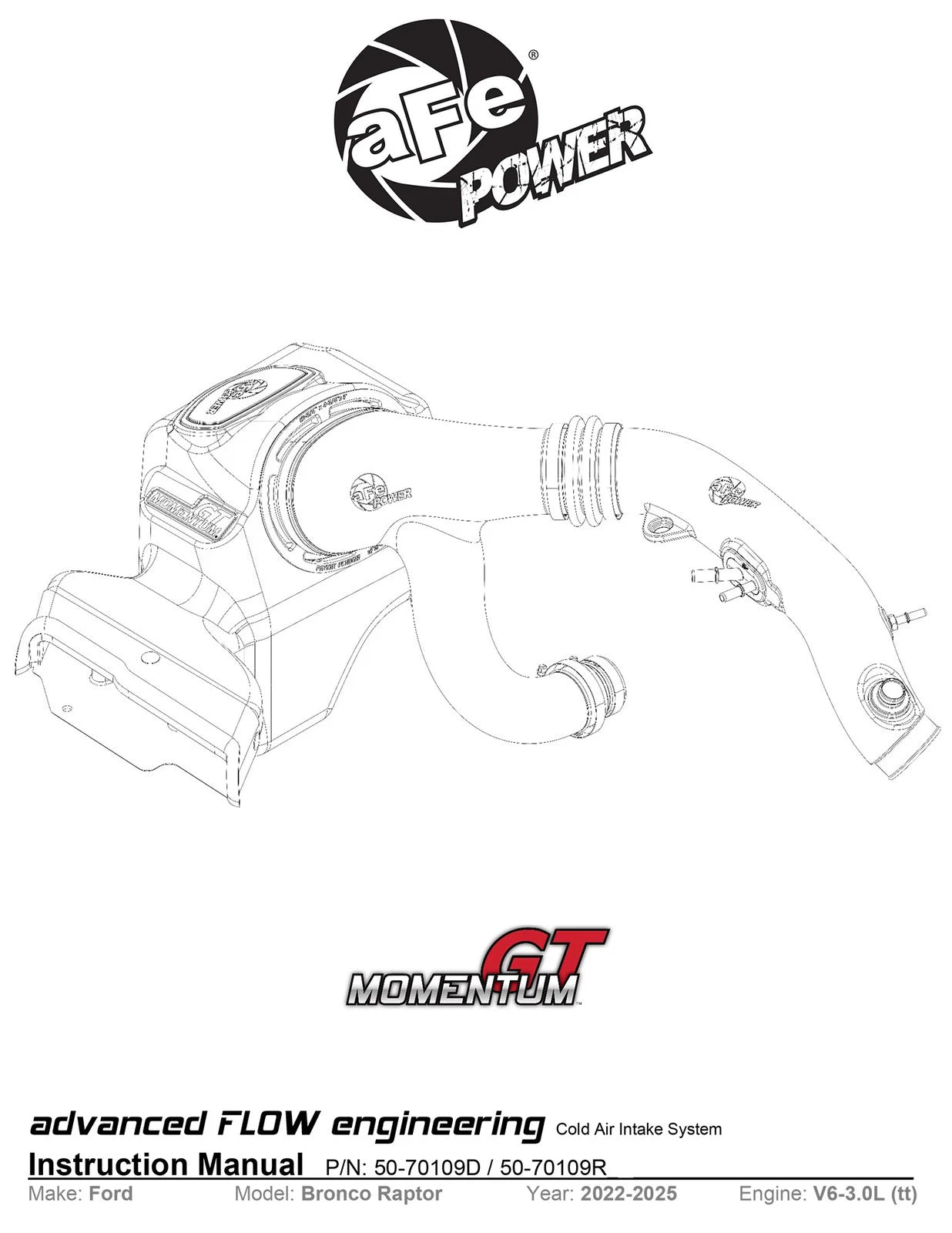 aFe 22-24 Ford Bronco Raptor Momentum GT Cold Air Intake System w/ Pro Dry S Filter