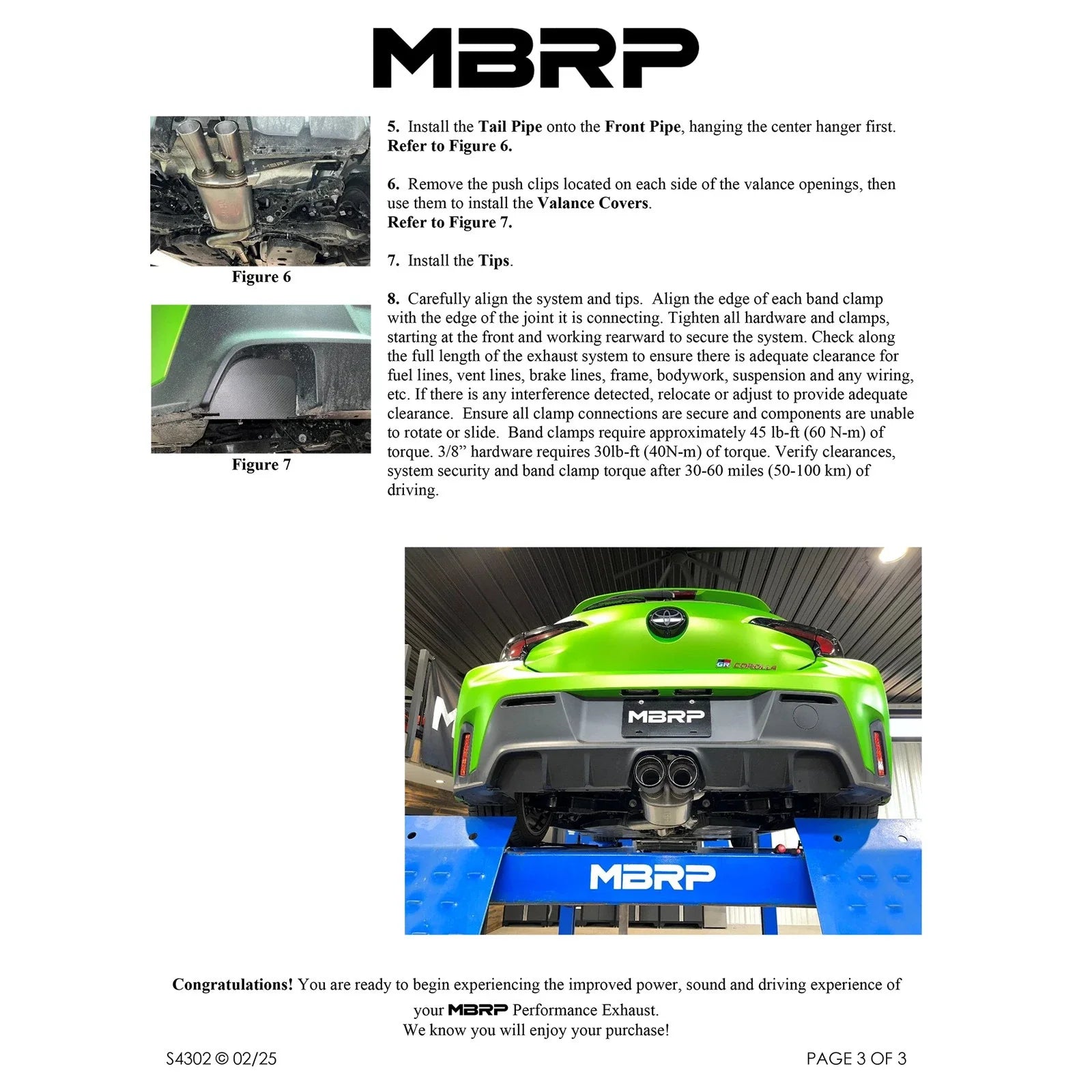 MBRP 2023 Toyota Corolla GR 1.6L T304 SS 3in Cat-Back Dual Center Rear w/ Burnt End Tips