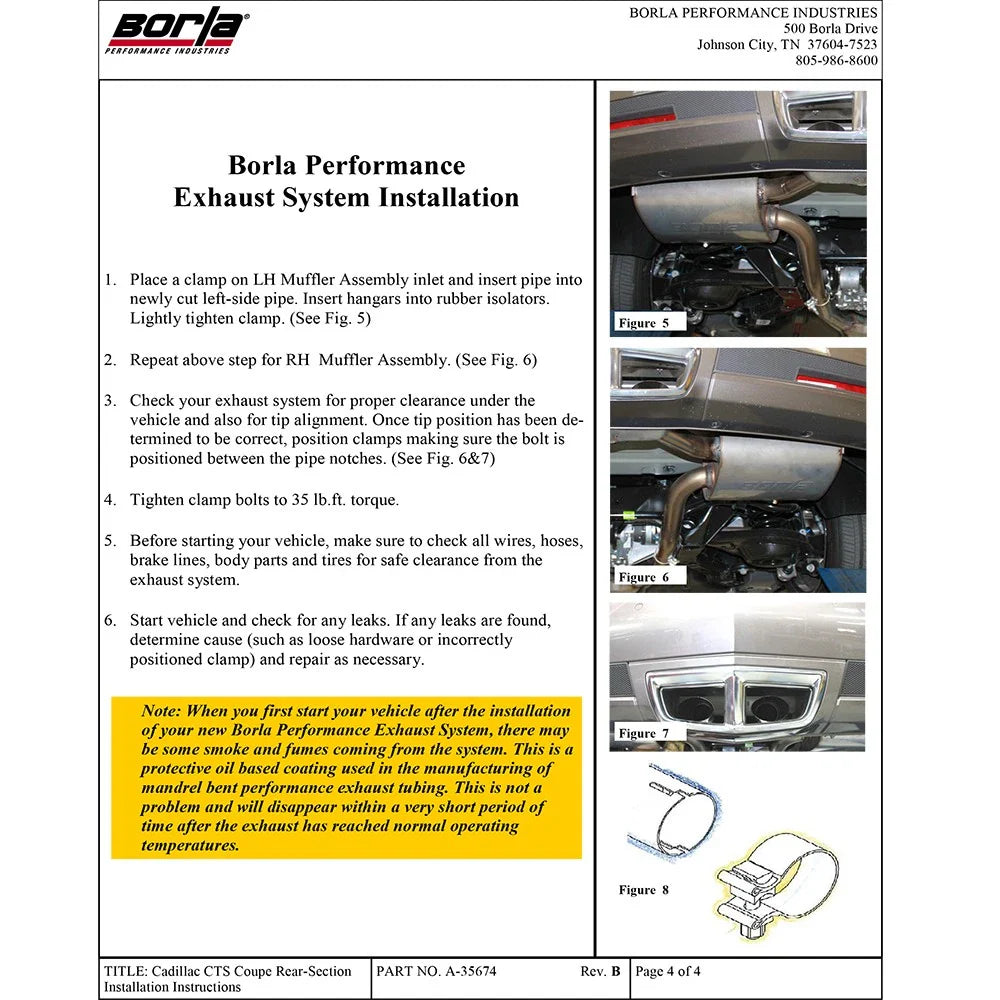 Borla 11-14 CTS Coupe V6 3.6L AT RWD/AWD Dual Ctr Rear Exit Touring Exhaust (REAR SECTION ONLY)