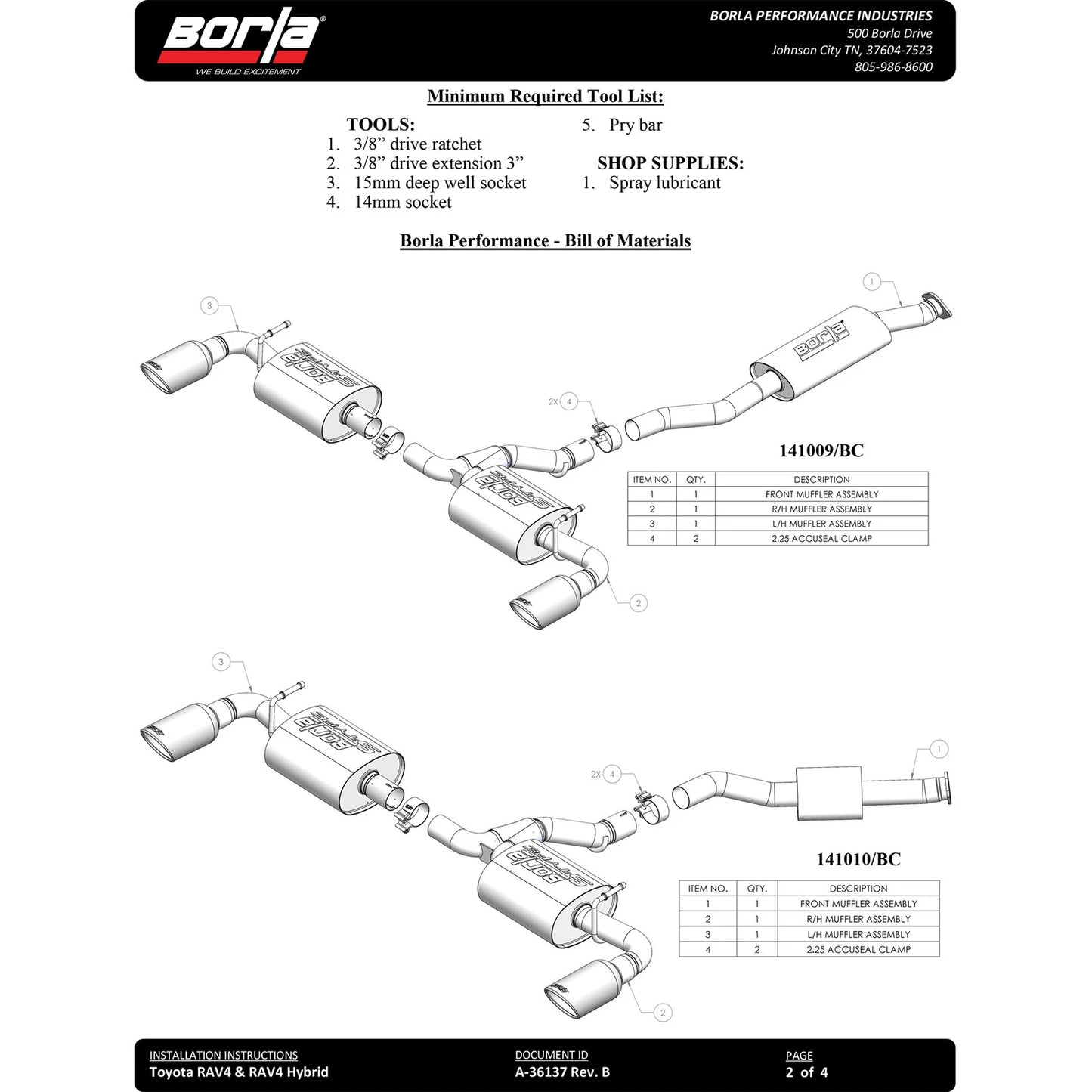 Borla 19-25 Toyota RAV4 Hybrid 2.25 S-Type Cat Back Exhaust - Black Chrome