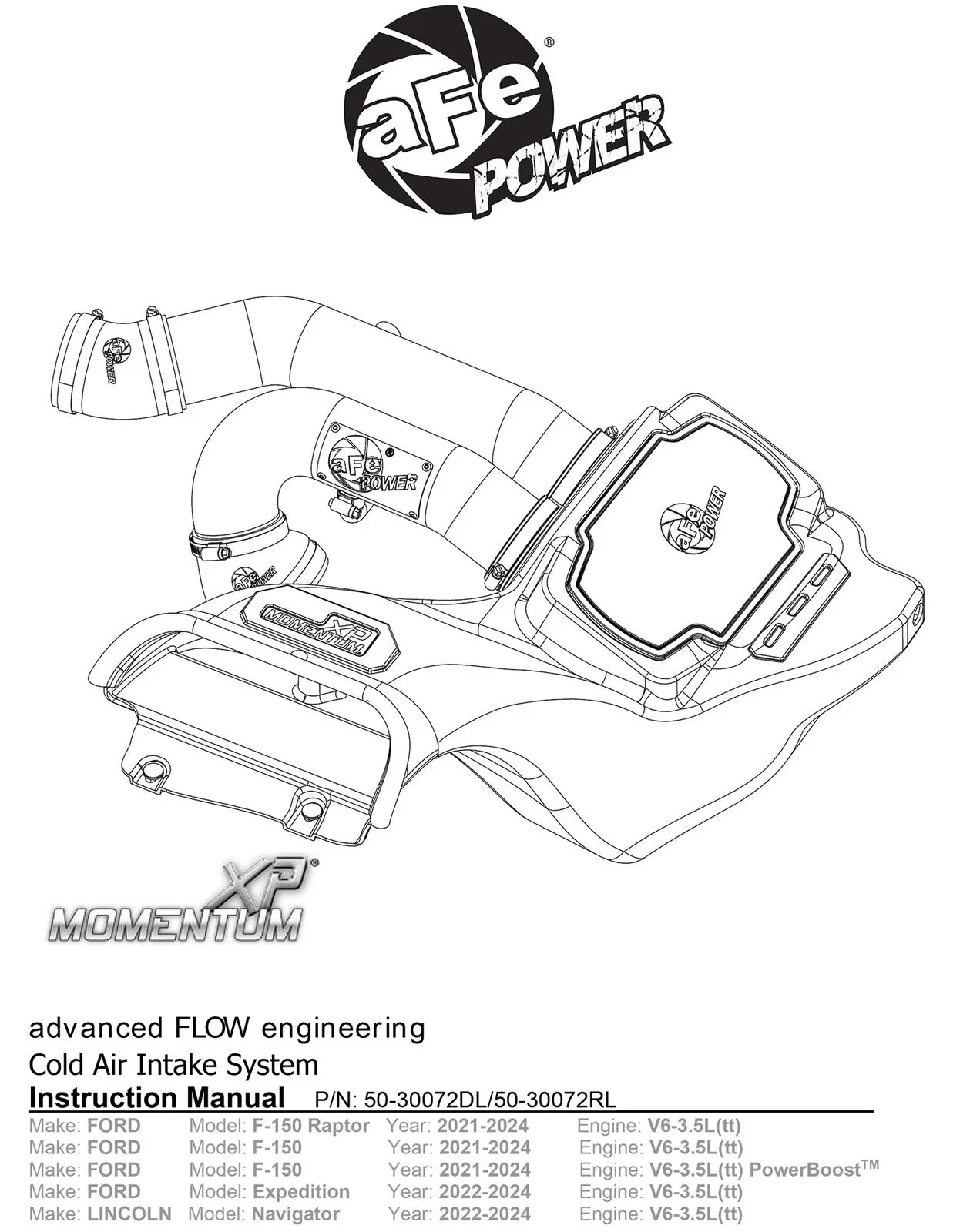 aFe 21-22 Ford F-150 Raptor V6-3.5L(tt) Momentum XP Cold Air Intake System - Blue w/ Pro 5R Filter