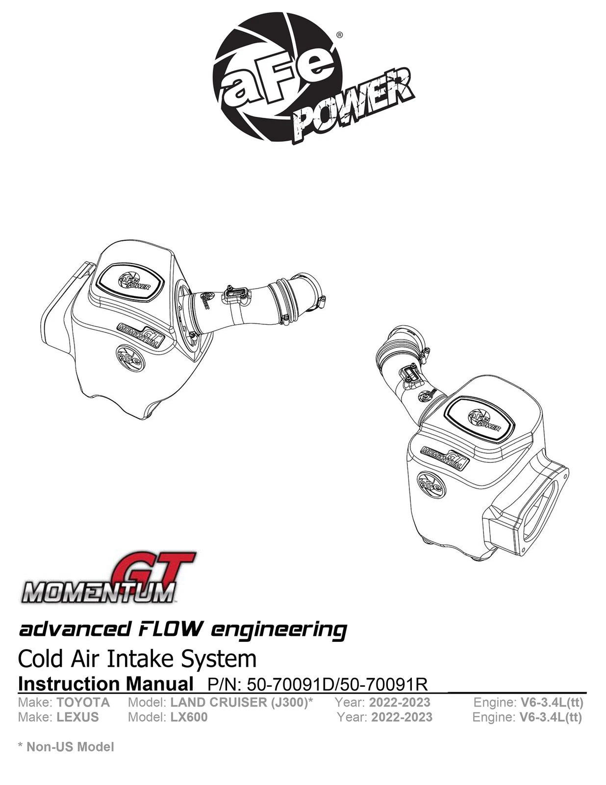 aFe Toyota Land Cruiser 300 Series Momentum GT Coil Air Intake System w/ Pro 5R Media