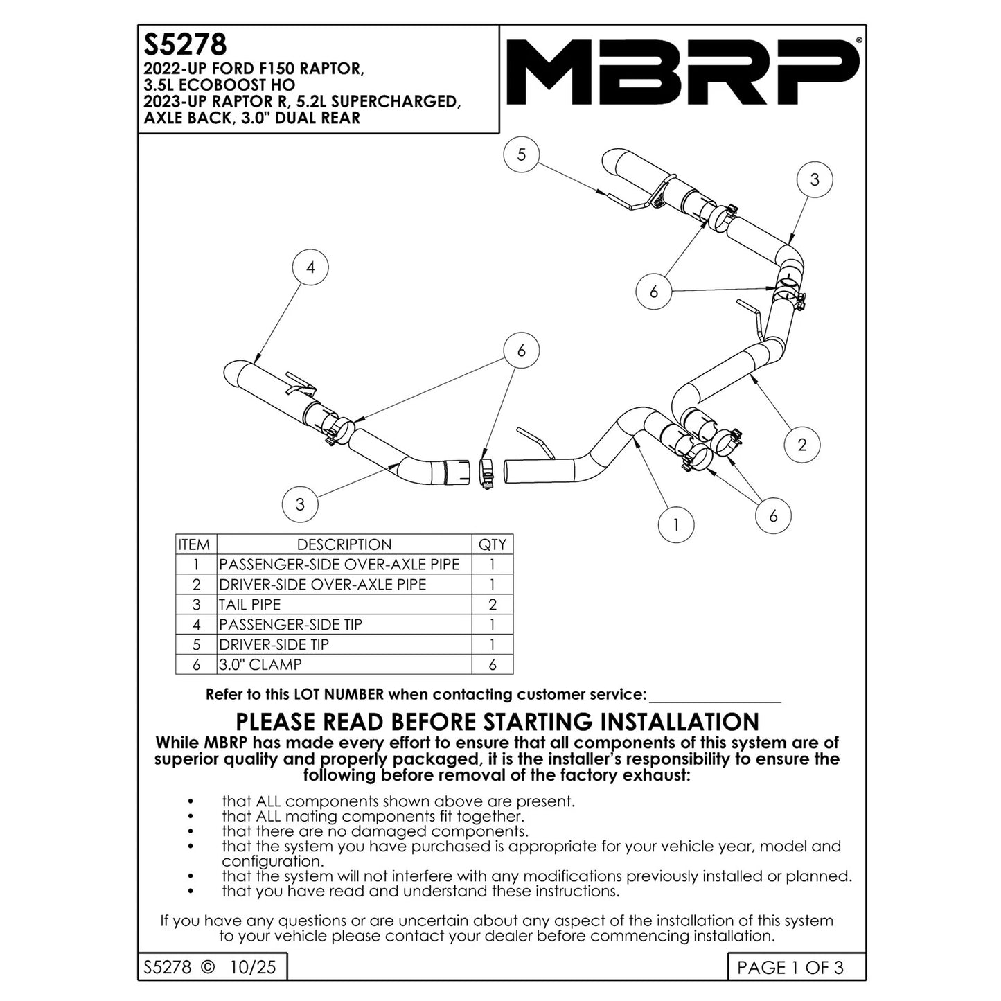 MBRP 2022+ Ford F-150 Raptor 3.5L / Raptor R 5.2L 3in Dual Rear Exit Turndown Axle Back - Black