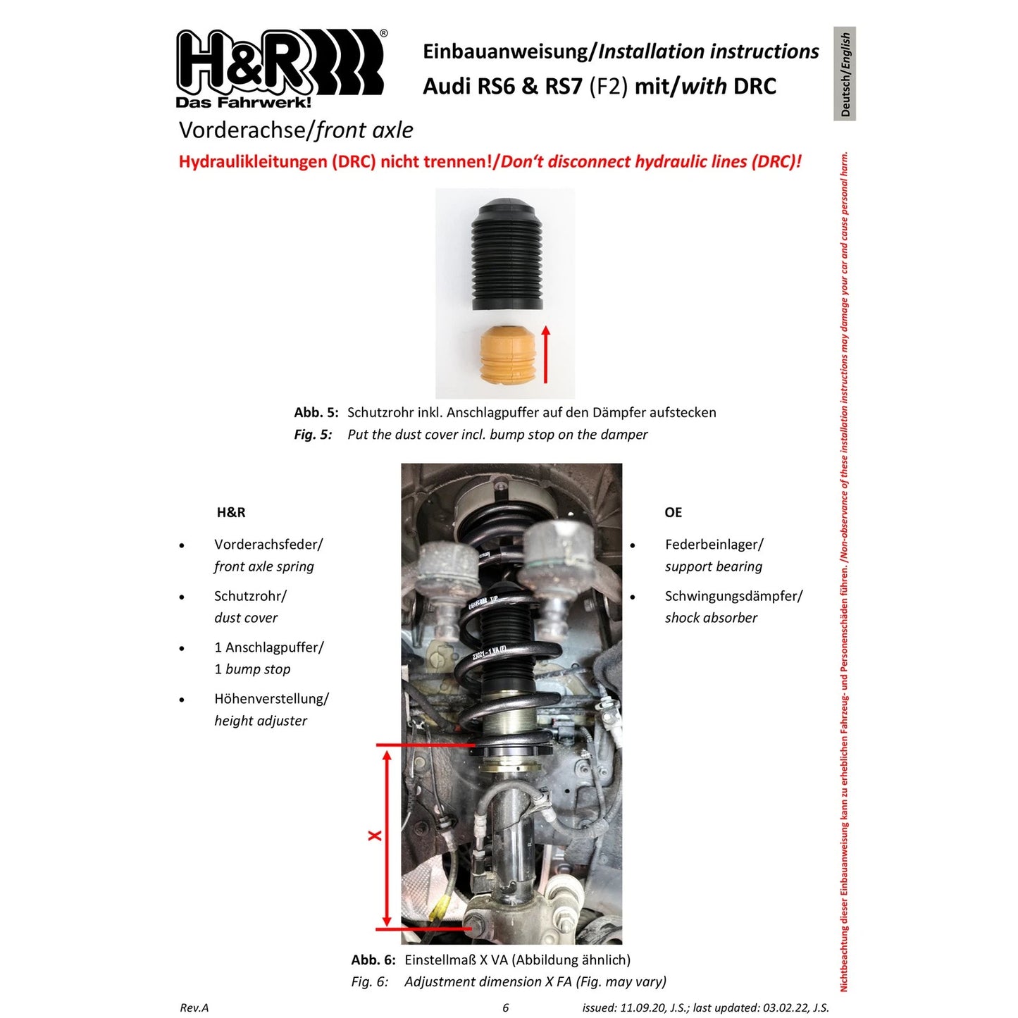 H&R 20-23 Audi RS6 Avant VTF Adjustable Lowering Springs