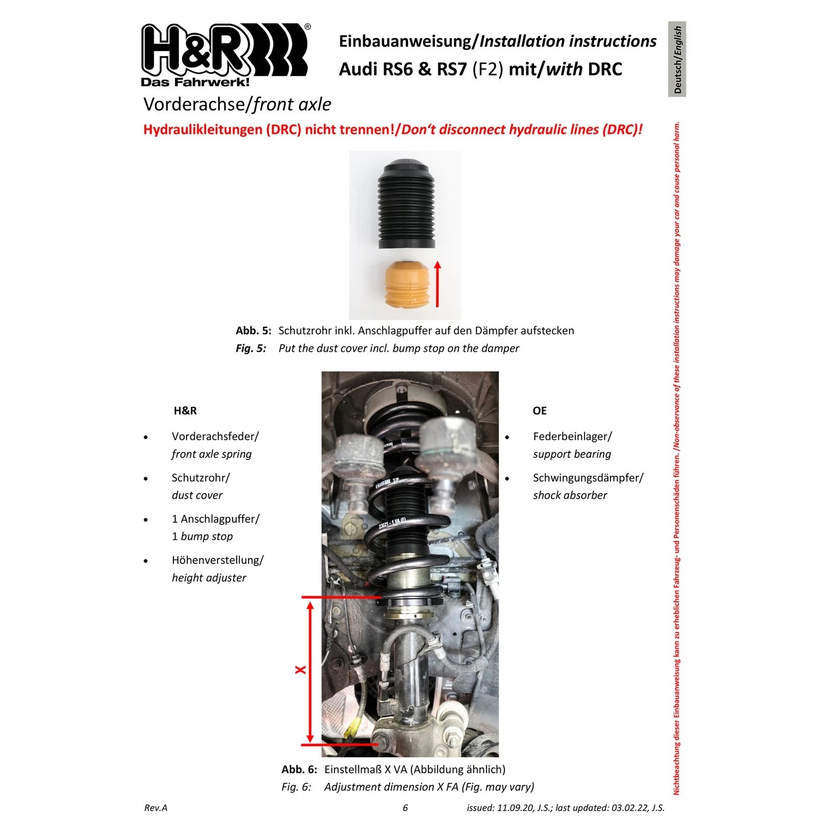 H&R 20-23 Audi RS6 Avant VTF Adjustable Lowering Springs