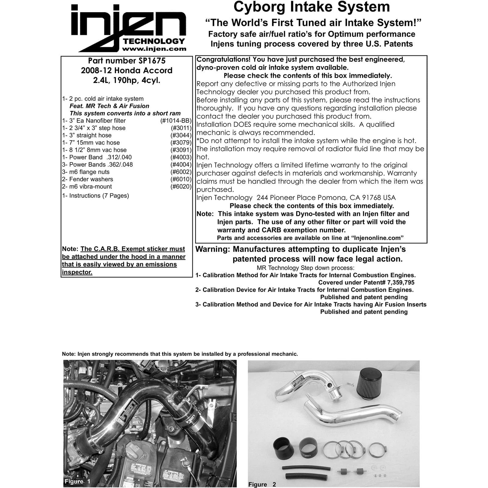Injen 08-09 Accord Coupe 2.4L 190hp 4cyl. Polished Cold Air Intake