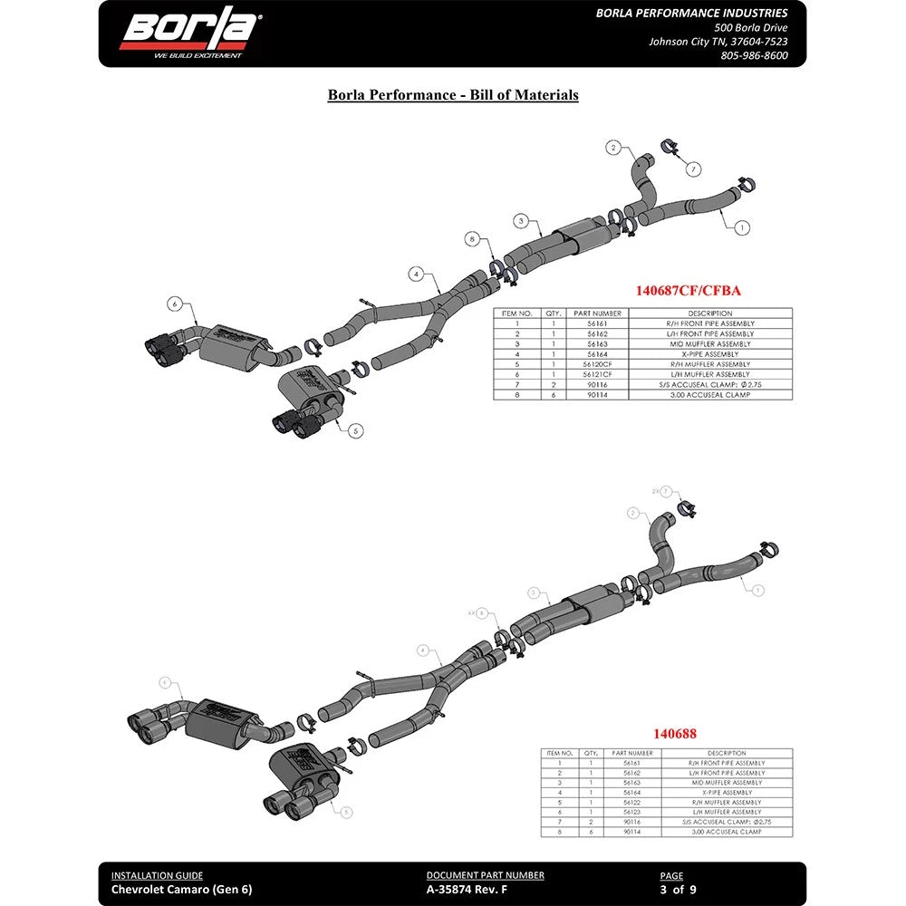 Borla 16-17 Camaro SS 6.2L Dual Tip Dual Split Rear Exit Dual Mode Catback Exhaust (NPP)