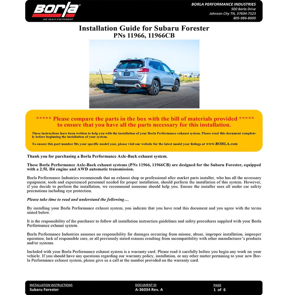 Borla 19-20 Subaru Forester 2.5L S-Type Rear Section