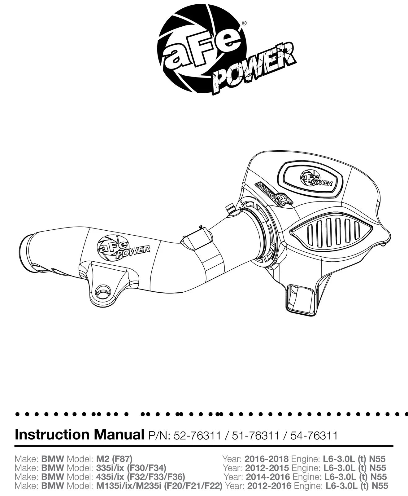 aFe Momentum GT Pro 5R Cold Air Intake System 16-18 BMW M2 (F87) L6-3.0L (t) N55