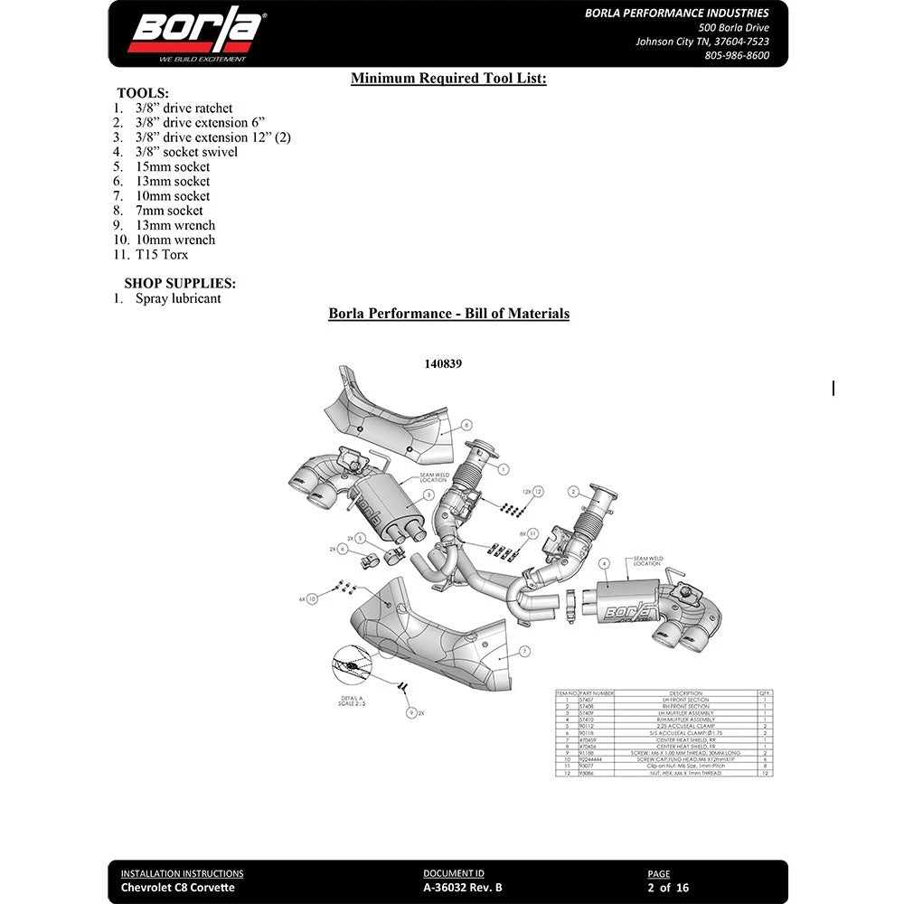 Borla 2020 Chevrolet Corvette C8 6.2 ATAK 3in Exhaust System Dual Round Rolled A/C Black Chrome Tips