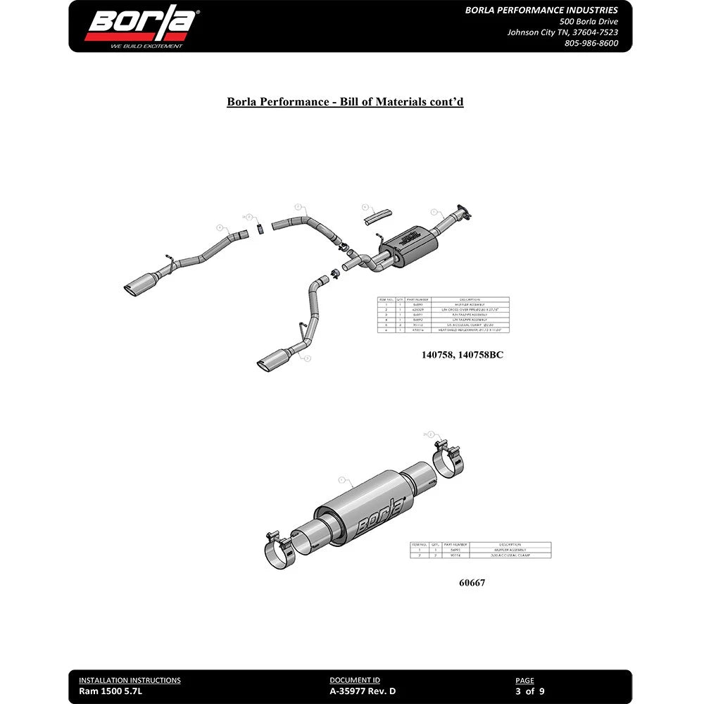 Borla 2019 RAM 1500 5.7L V8 AT 4DR Crew Cab Short Bed Touring SS Catback Exhaust - Black Chrome Tip