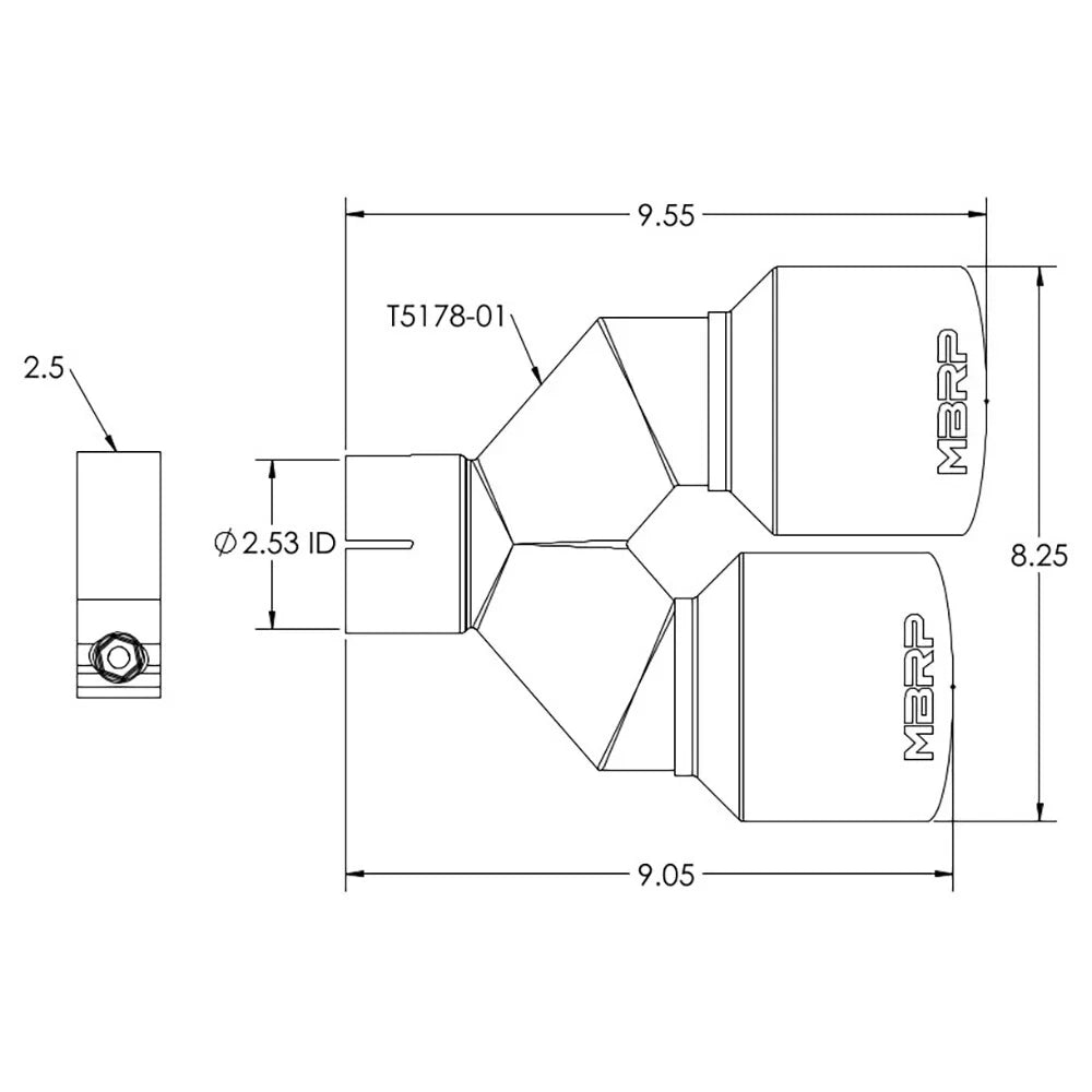 MBRP Universal T304 SS Dual Tip 4in OD/2.5in Inlet