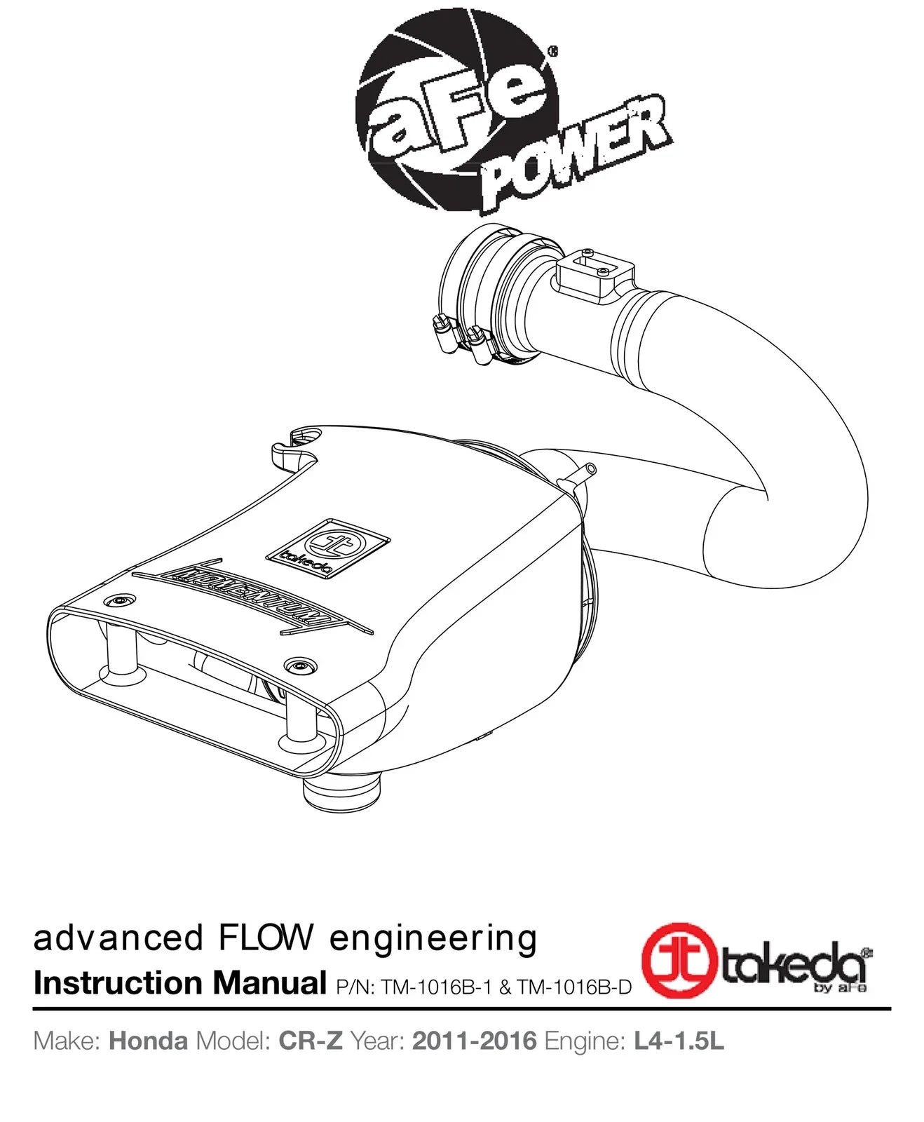 aFe Takeda Intake System 11-12 Honda CR-Z L4 1.5L Stage 2 Pro 5R Wrinkle Black