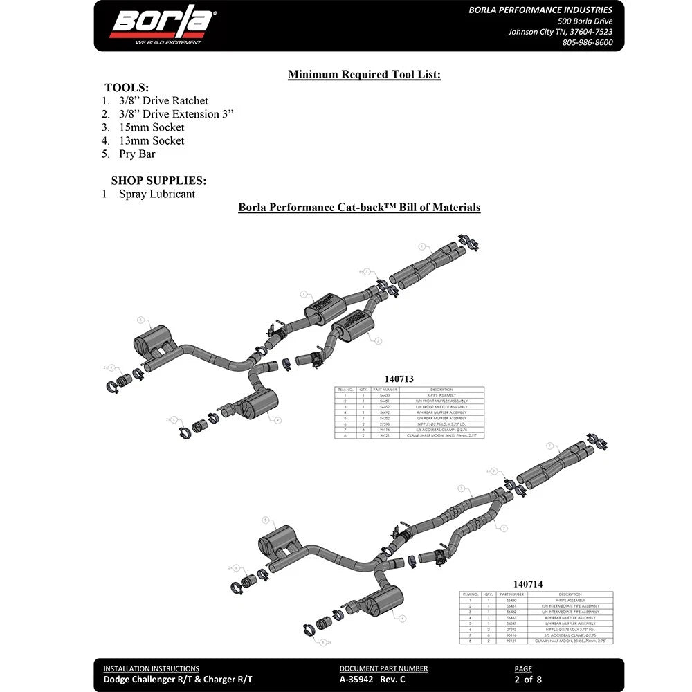 Borla 2017 Dodge Charger R/T 5.7L ATAK Catback Exhaust w/o Tips (w/MDS Valves ONLY)