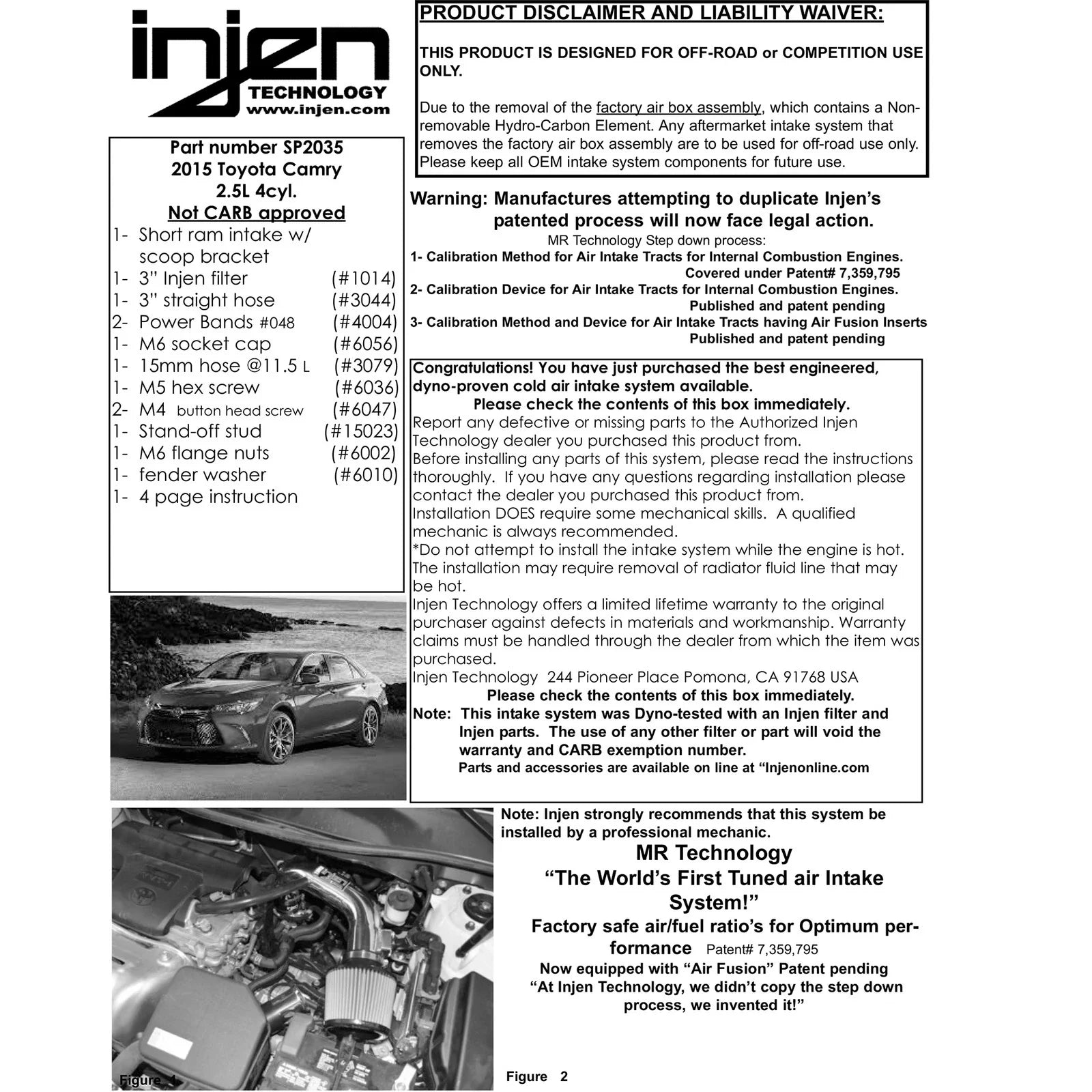 Injen 15-17 Toyota Camry L4 2.4L Black SP Short Ram Intake