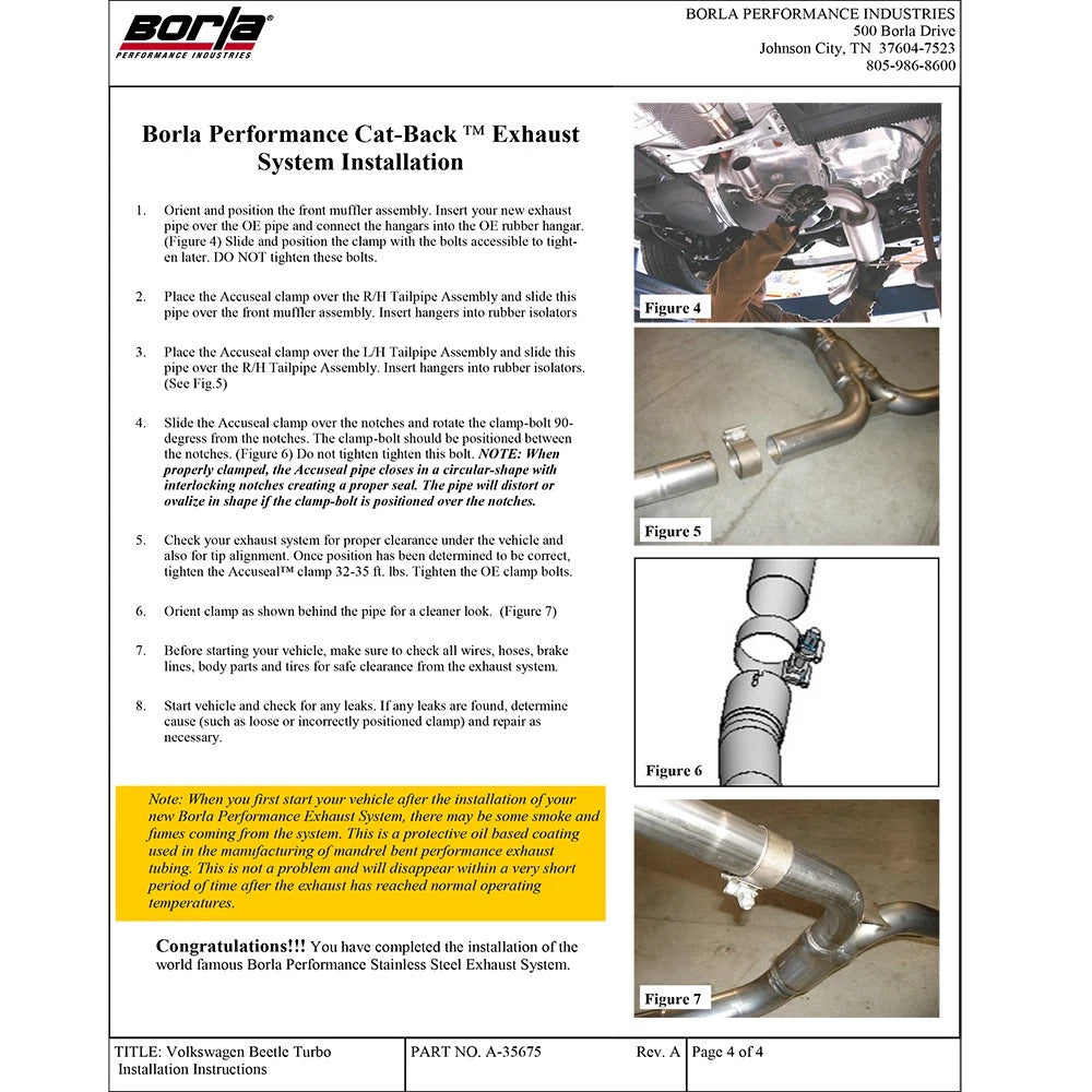 Borla 12-14 Volkswagen Bettle Turbo Hatchback 2.0L 4cyl SS Catback Exhaust