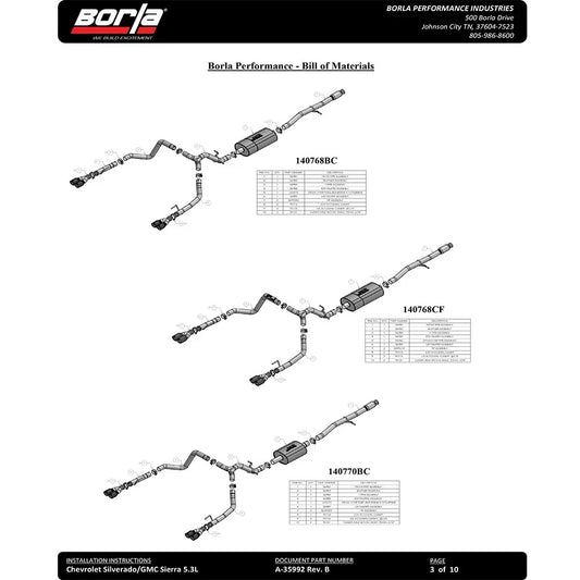 Borla 2019 Chevy Silverado 1500 5.3L V8 CC SB 147.4in WB S-Type Cat-Back (Use Fact Fascia Tips)