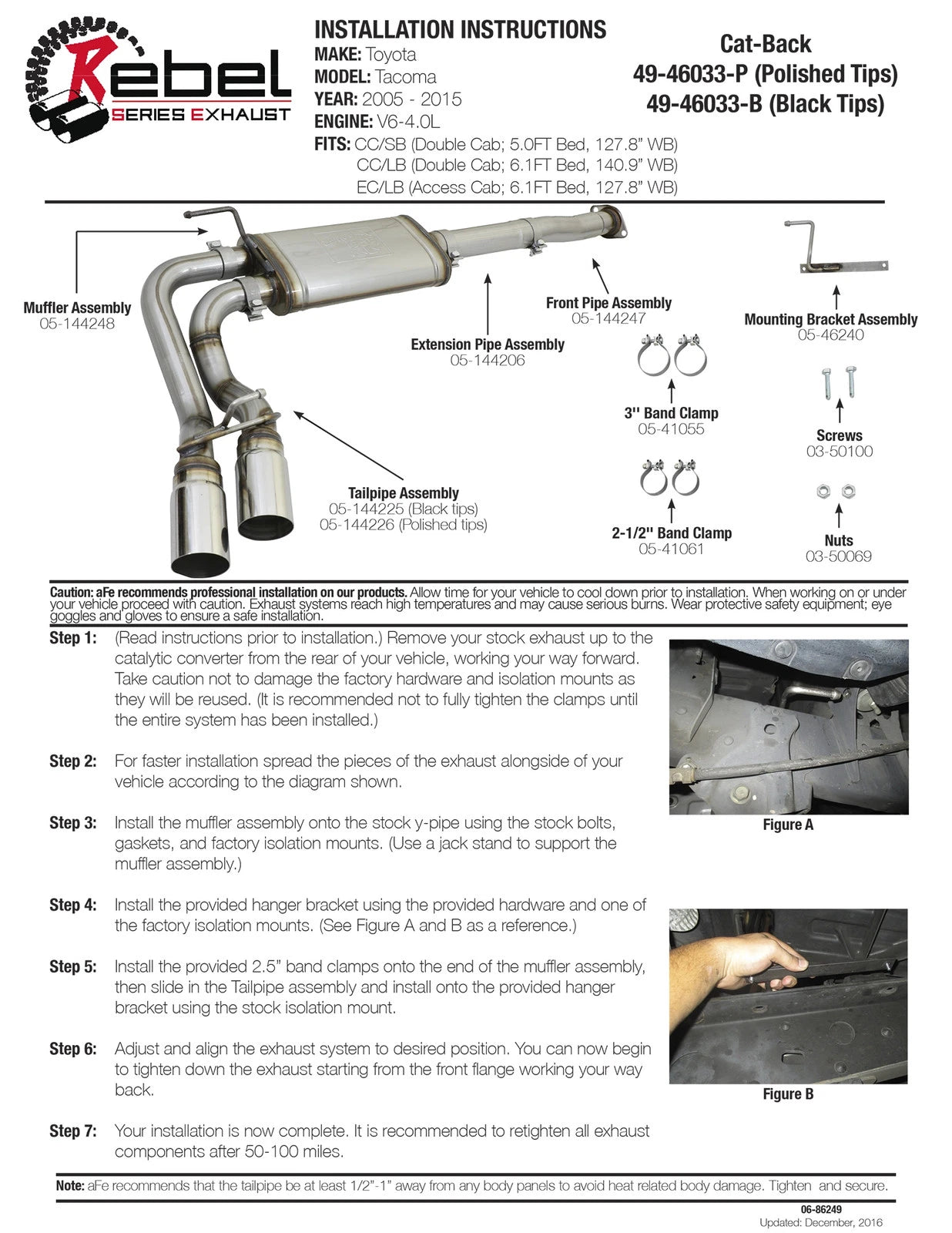 aFe Power Rebel Series 3in 409SS Cat-Back Exhaust w/ Black Tips 05-15 Toyota Tacoma V6-4.0L