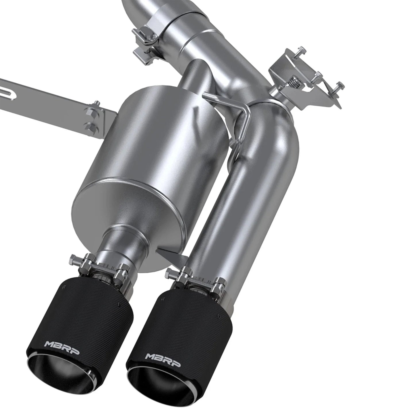 MBRP 18-22 BMW M2 Competition 3.0L T304 SS 3in Resonator-Back Exhaust Quad Rear w/ Carbon Fiber Tips