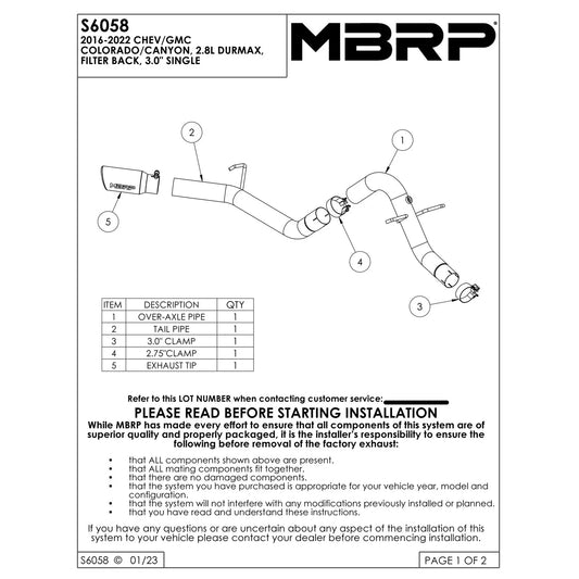 MBRP 16-19 Chevy/GMC Colorado/Canyon Duramax 3in Filter Back Single Side Black Coated Exhaust System