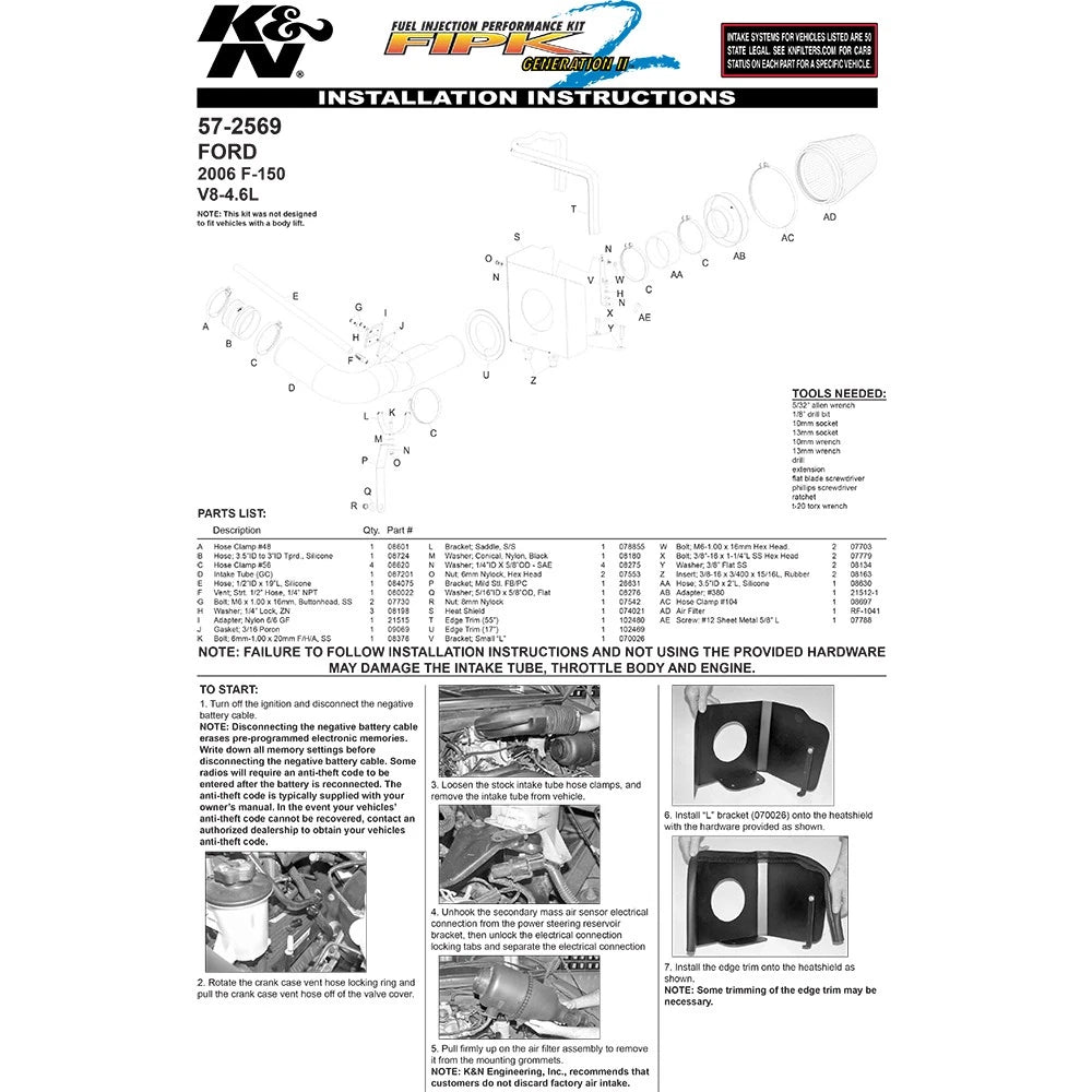 K&N 06 Ford F150 V8-4.6L Performance Intake Kit
