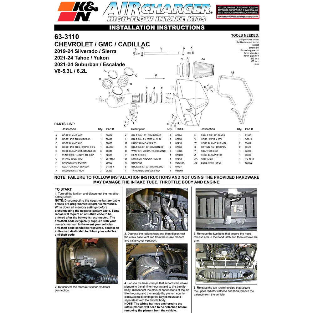 K&N 2019+ Chevrolet 1500 5.3L / 6.2L V8 F/I AirCharger Performance Intake System