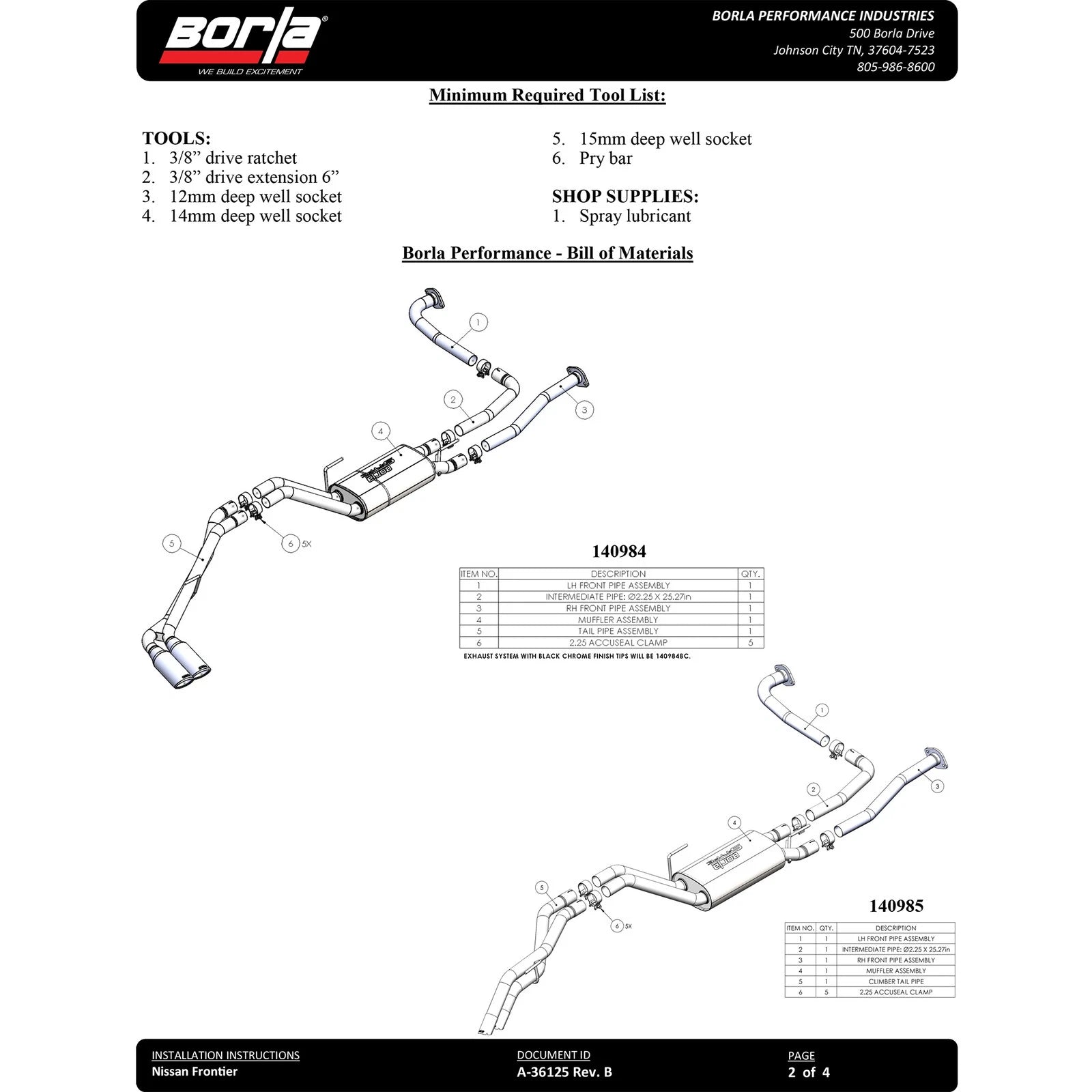 Borla 22-24 Nissan Frontier S-Type Cat Back System - Rock Crawler Design