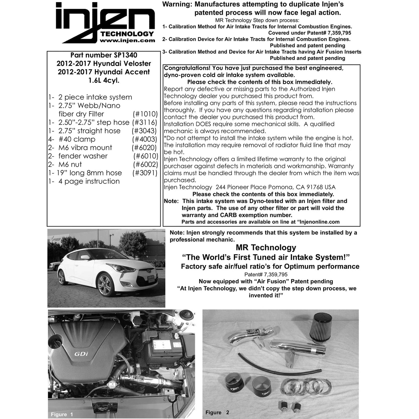 Injen 12 Hyundai Veloster 1.6L 4cyl Polished Cold Air Intake