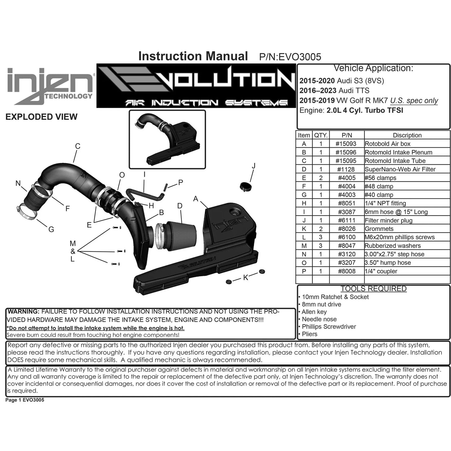 Injen 15-19 VW Golf R 2.0L TFSI Evolution Intake