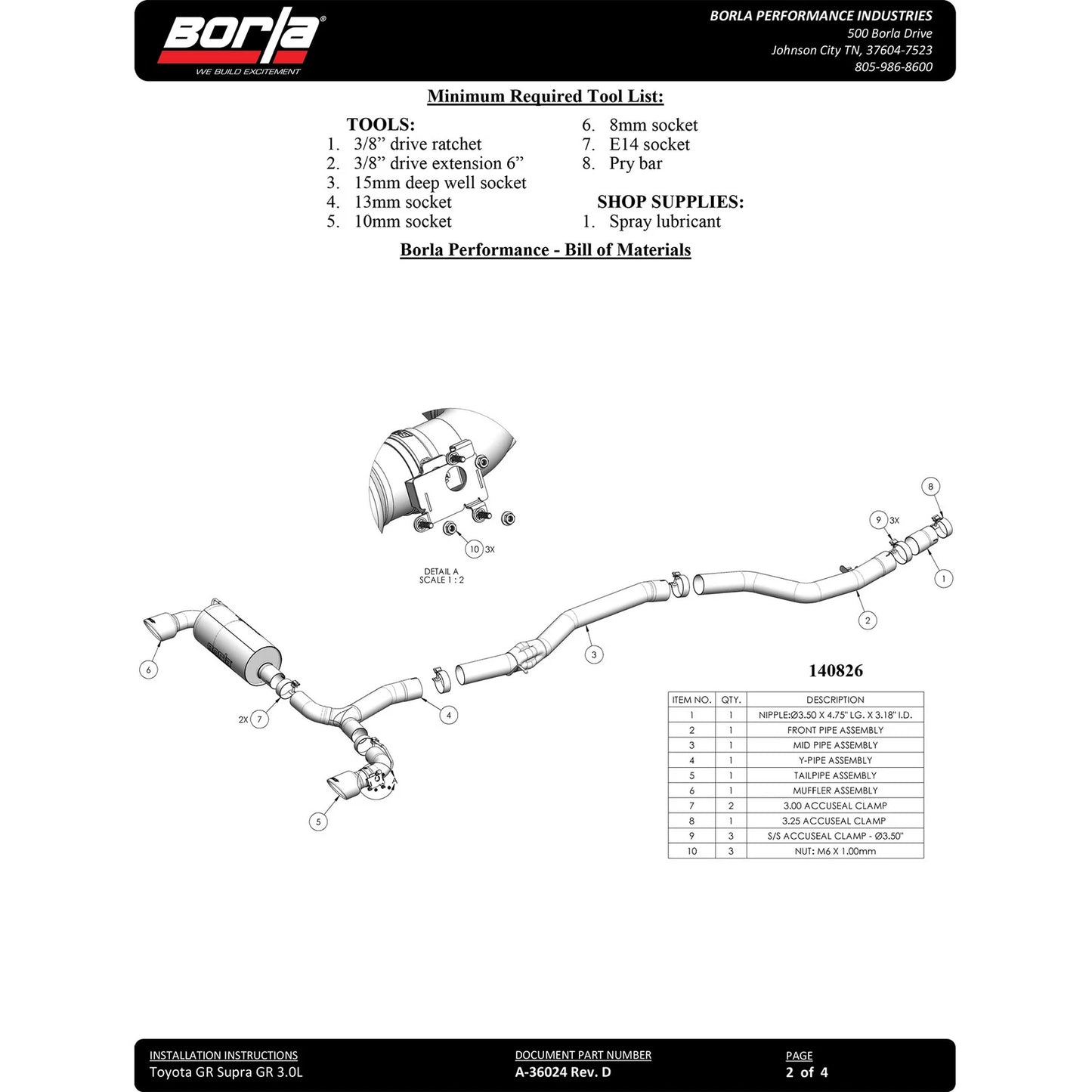 Borla 20-25 Toyota GR Supra ATAK Cat-Back Exhaust System w/ Black Chrome Tips