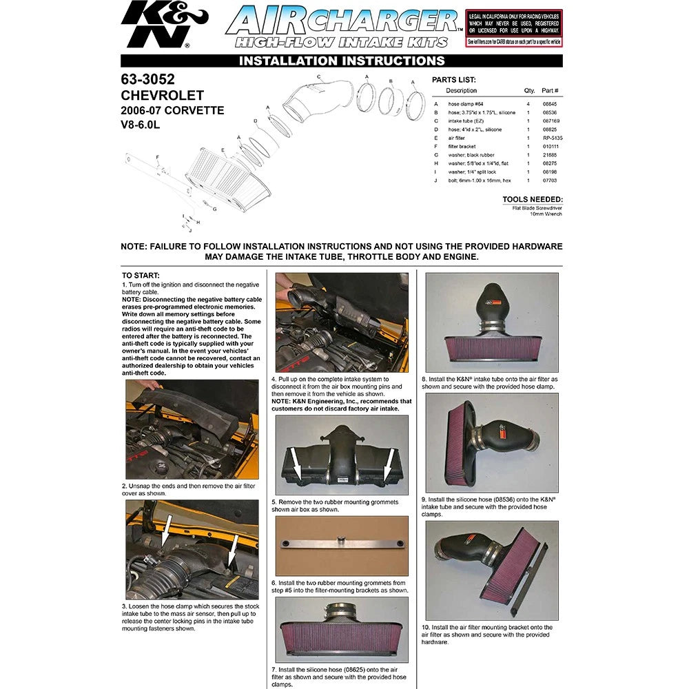 K&N 06-07 Chevrolet Corvette V8-6.0L AirCharger Performance Intake