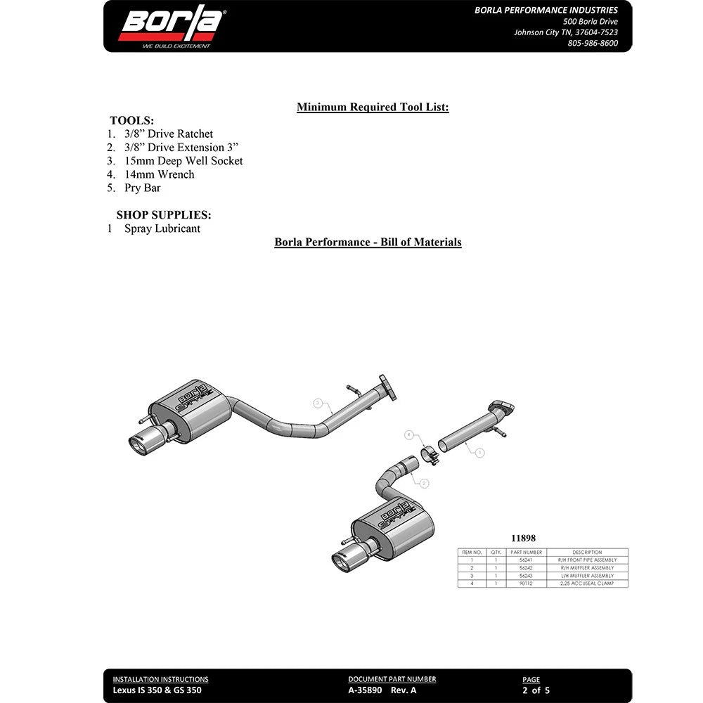 Borla 14-16 Lexus GS350 3.L AT S-type Exhaust (rear section only)