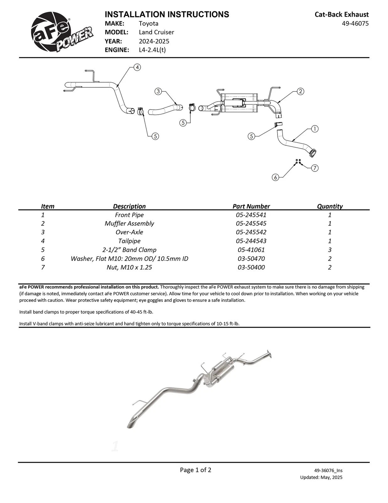 aFe Apollo GT Series 409 SS Hi-Tuck Cat-Back Exhaust Toyota Land Cruiser (J250) 24-25 L4-2.4L (t)