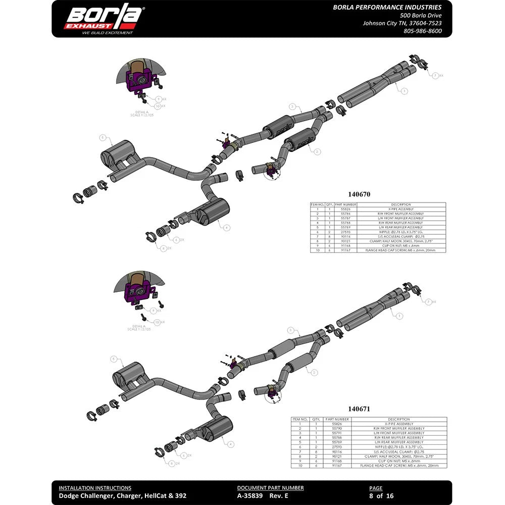 Borla 2015 Dodge Charger Hellcat 6.2L V8 ATAK Catback Exhaust w/ Valves No Tips Factory Valance