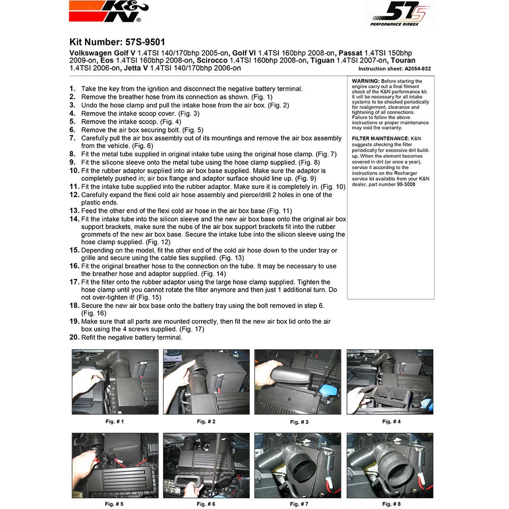 K&N Performance Intake Kit AUDI, SEAT, SKODA, VW 1.4L - 2.0L; 2005-ON