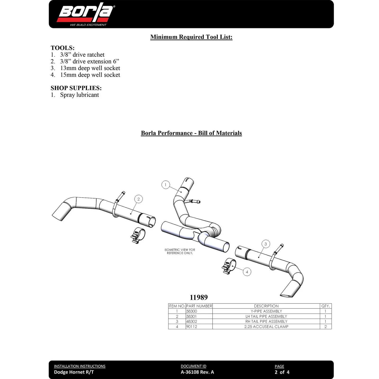 Borla 2024 Dodge Hornet R/T 1.3L 4-Cyl Turbo AT AWD Axle-Back Exhaust