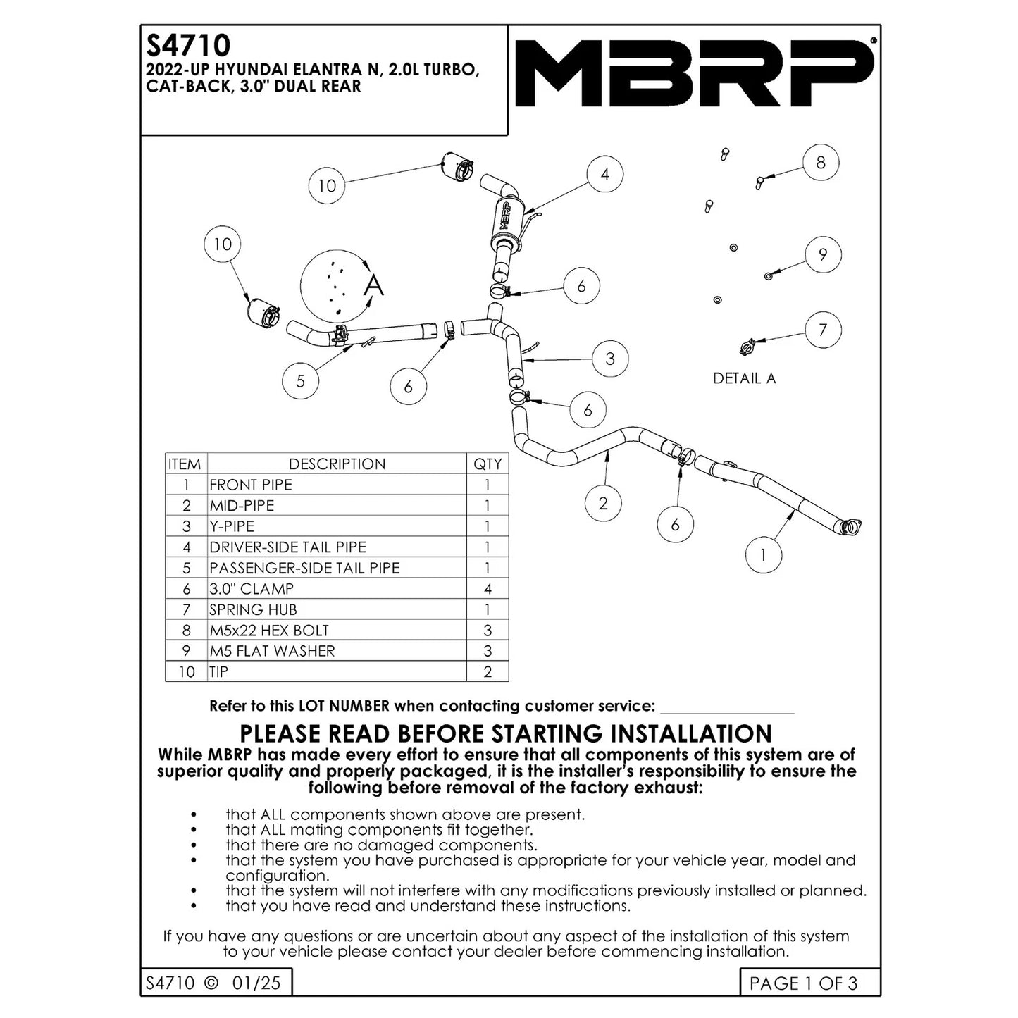 MBRP 22-23 Hyundai Elantra N 2.0L Turbo T304 5in OD CF Tips Dual Outlet 3in Cat Back Exhaust