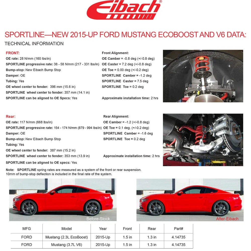 Eibach Sportline-Kit for 2015 Ford Mustang 2.3L EcoBoost/3.7L V6