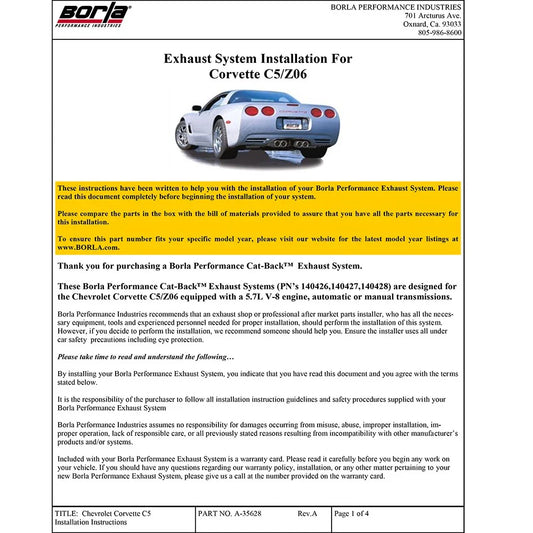Borla 97-04 Chevrolet Corvette 5.7L 8cyl Touring SS Catback Exhaust