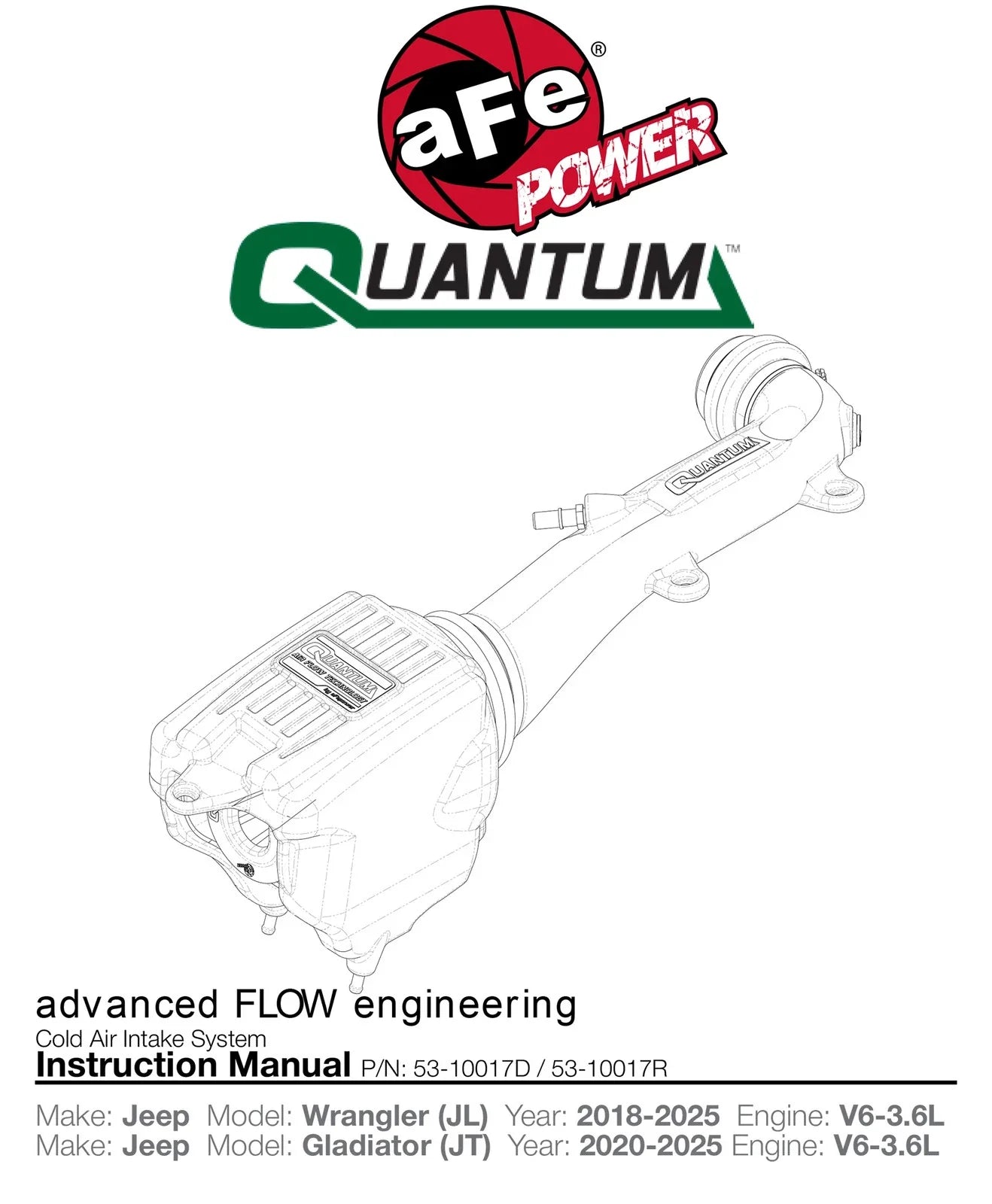 aFe Quantum Pro 5R Cold Air Intake System 18-19 Jeep Wrangler (JL) V6-3.6L