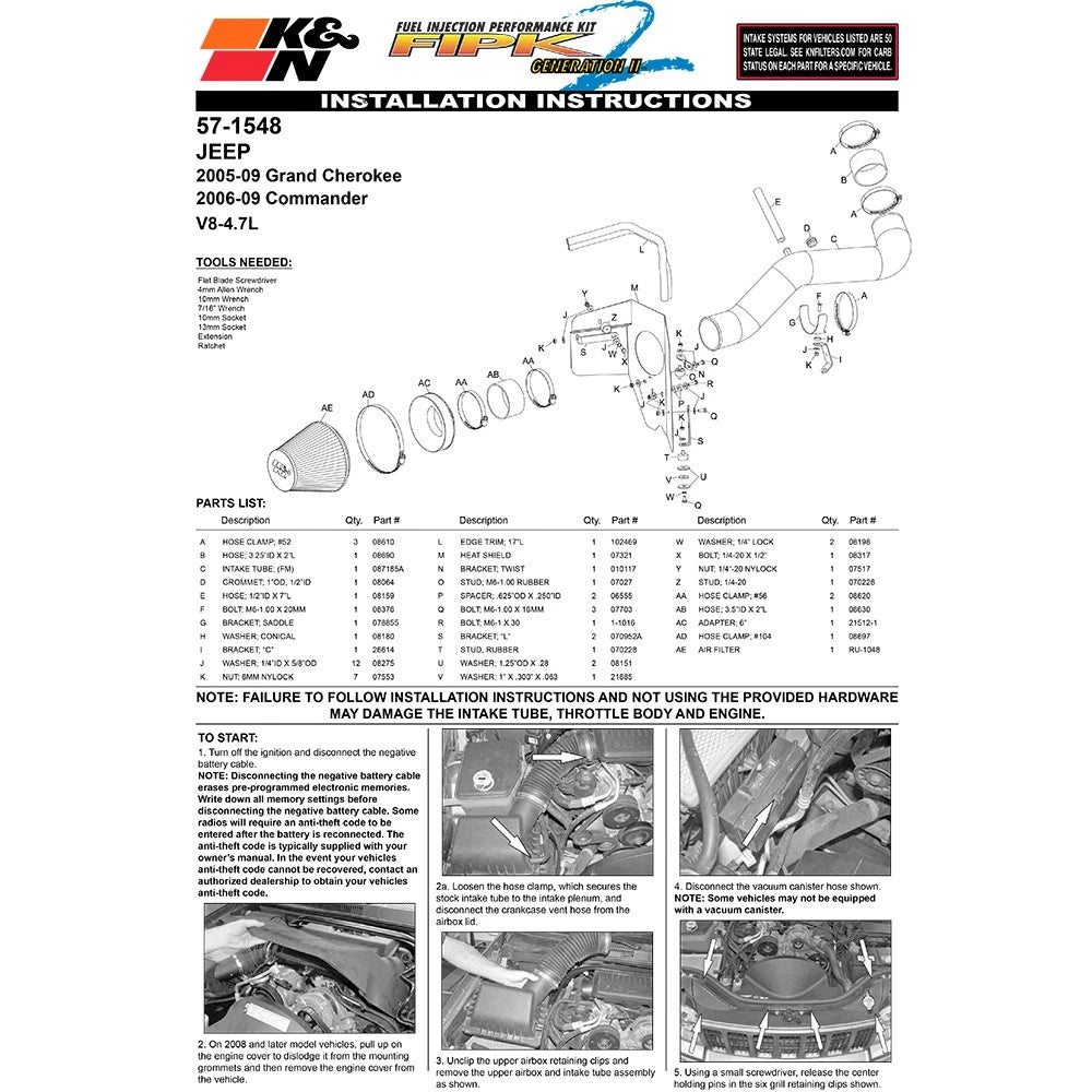 K&N 05-06 Jeep Grand Cherokee/Commander 4.7L V8 Performance Intake Kit